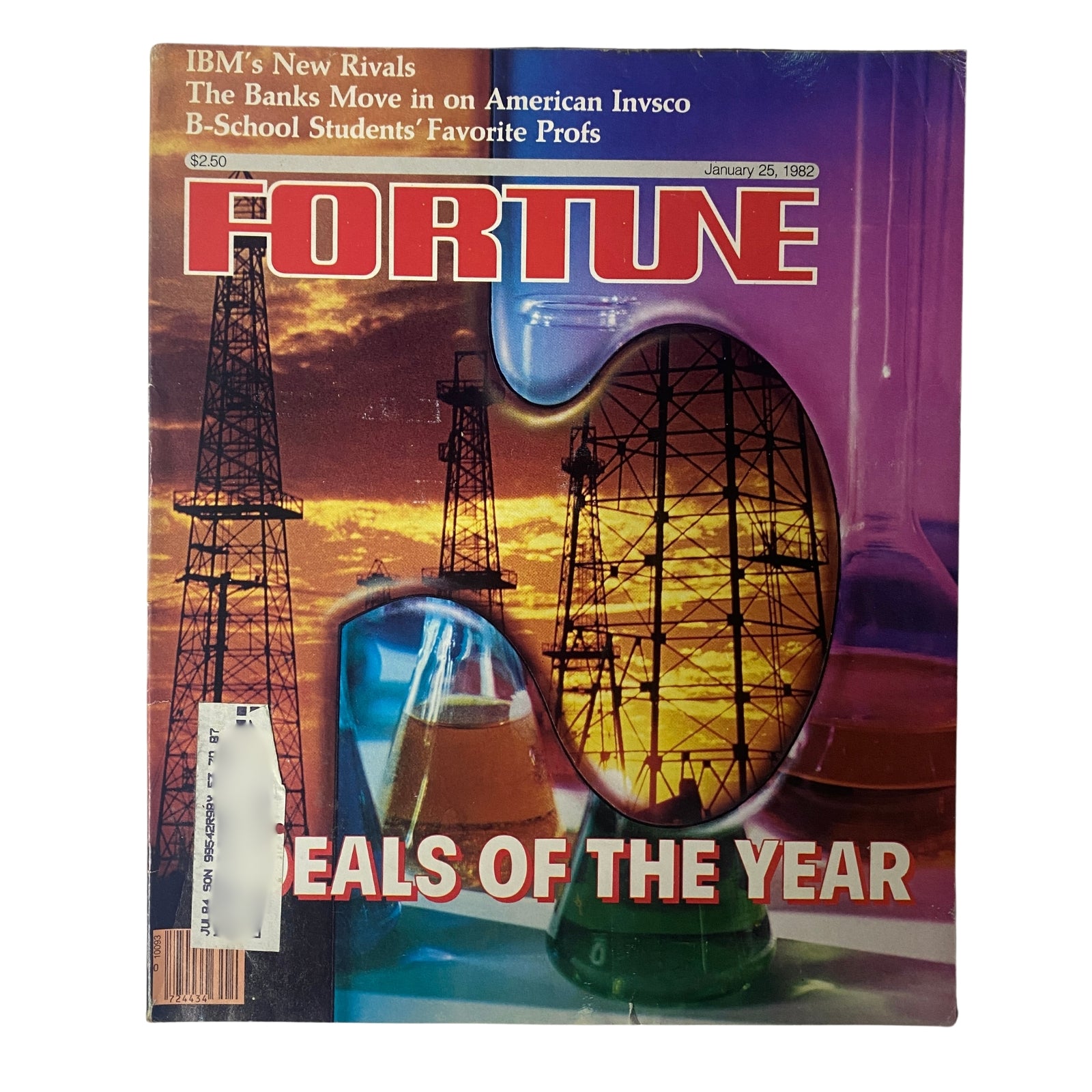 Fortune Magazine January 25, 1982 Interlocking Oil Derricks and Chemical Flasks