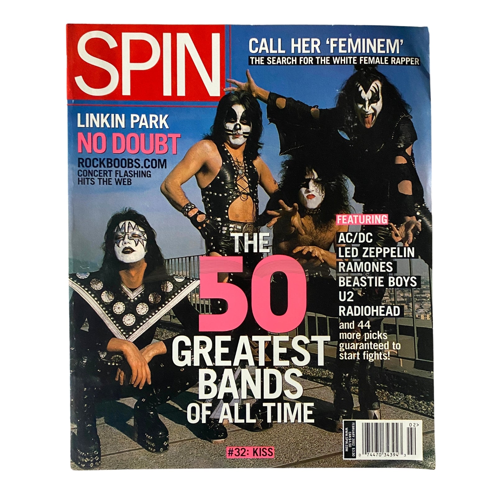 Spin Magazine February 2002 Kiss Cover, AC/DC, Led Zeppelin, Ramones No Label