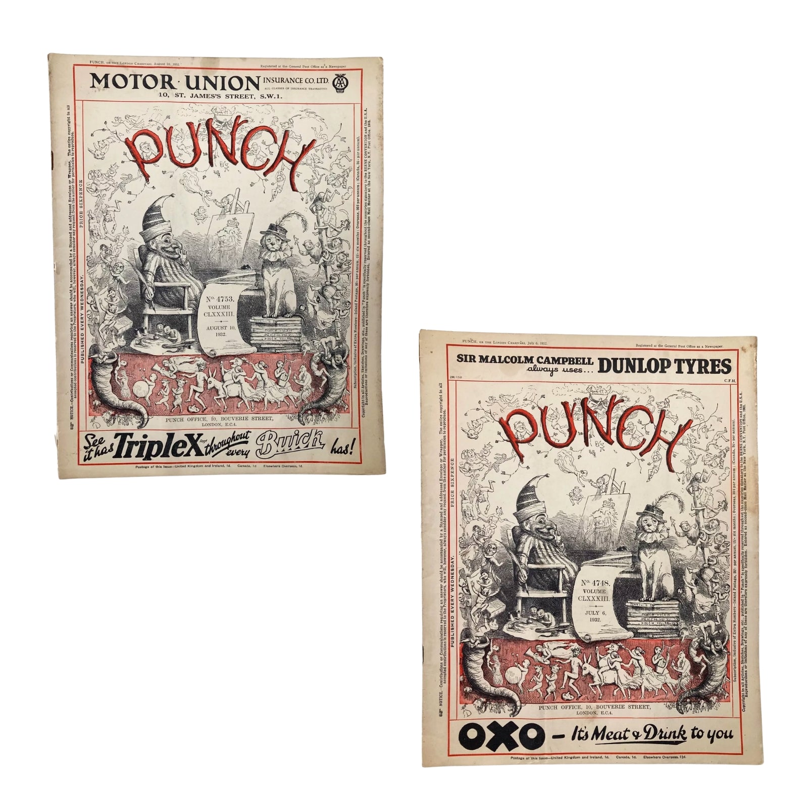 Lot of 2 Punch Magazines – August 10, 1932 & July 6, 1932 – Pre-WWII