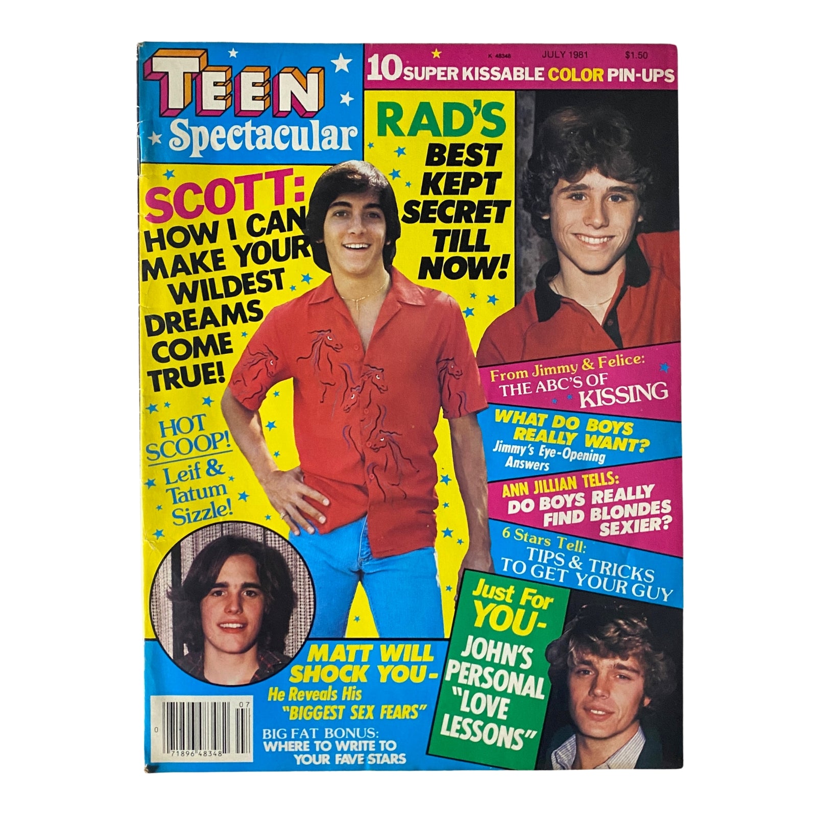Teen Spectacular Magazine July 1981 Scott Baio, Radames Pera w Poster No Label