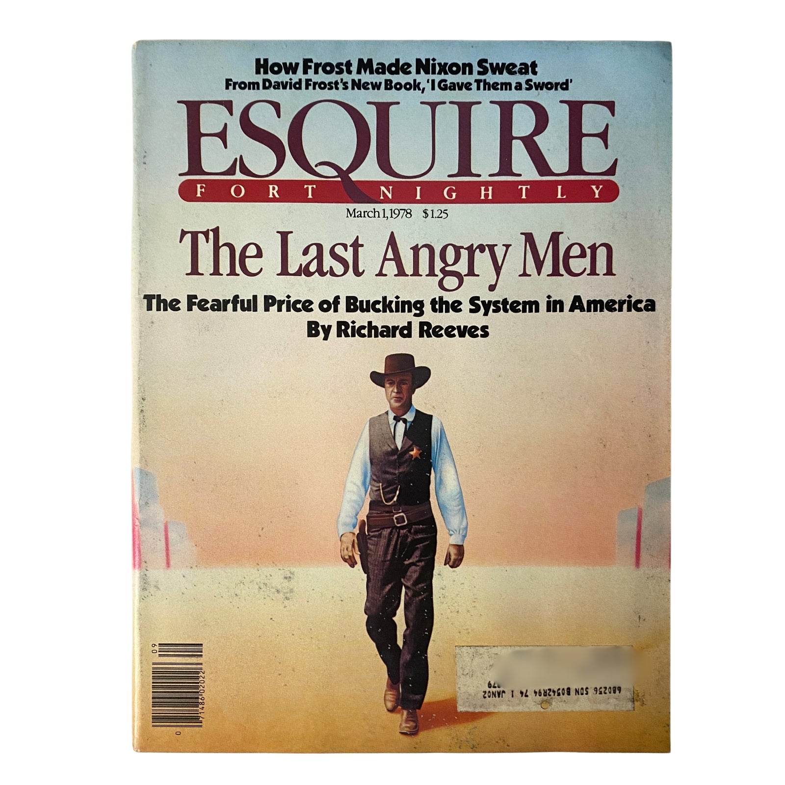 Cover of Esquire Magazine March 1, 1978 featuring the title 'The Last Angry Men', showcasing a man in a cowboy outfit walking on a sandy terrain.