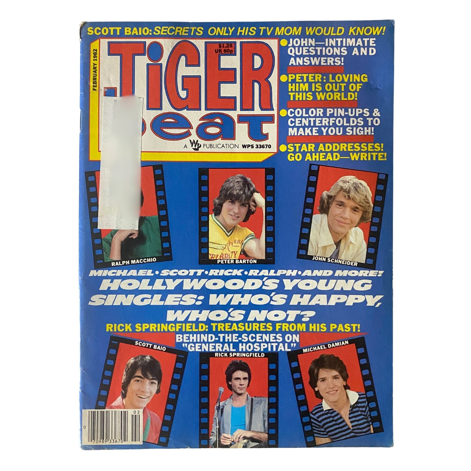 Tiger Beat Magazine February 1982 Ralph Macchio, Peter Barton w Poster