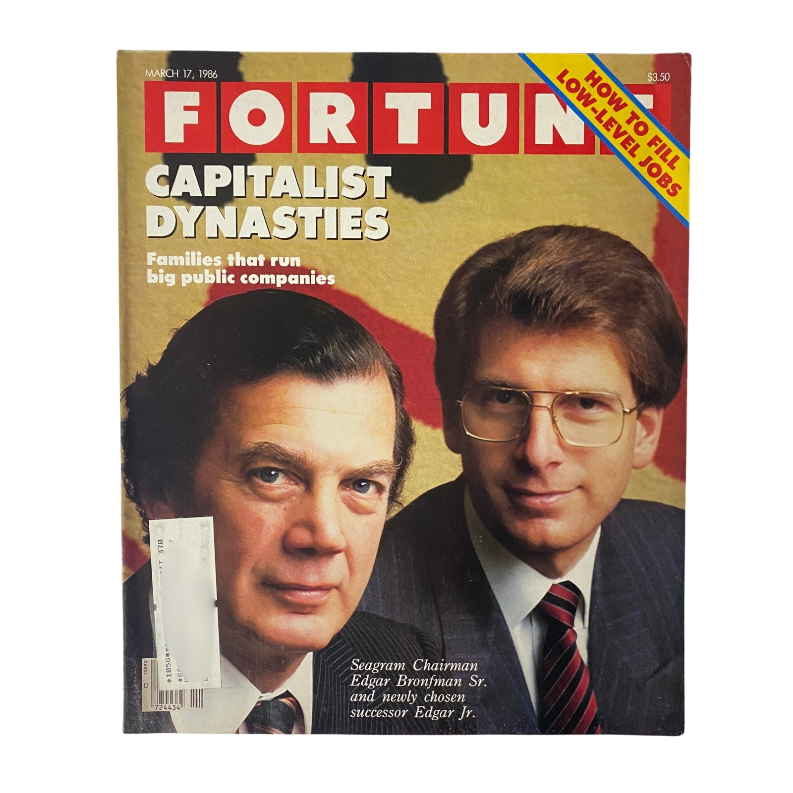 Fortune Magazine March 17, 1986 Edgar Bronfman Sr. and Edgar Jr. VG