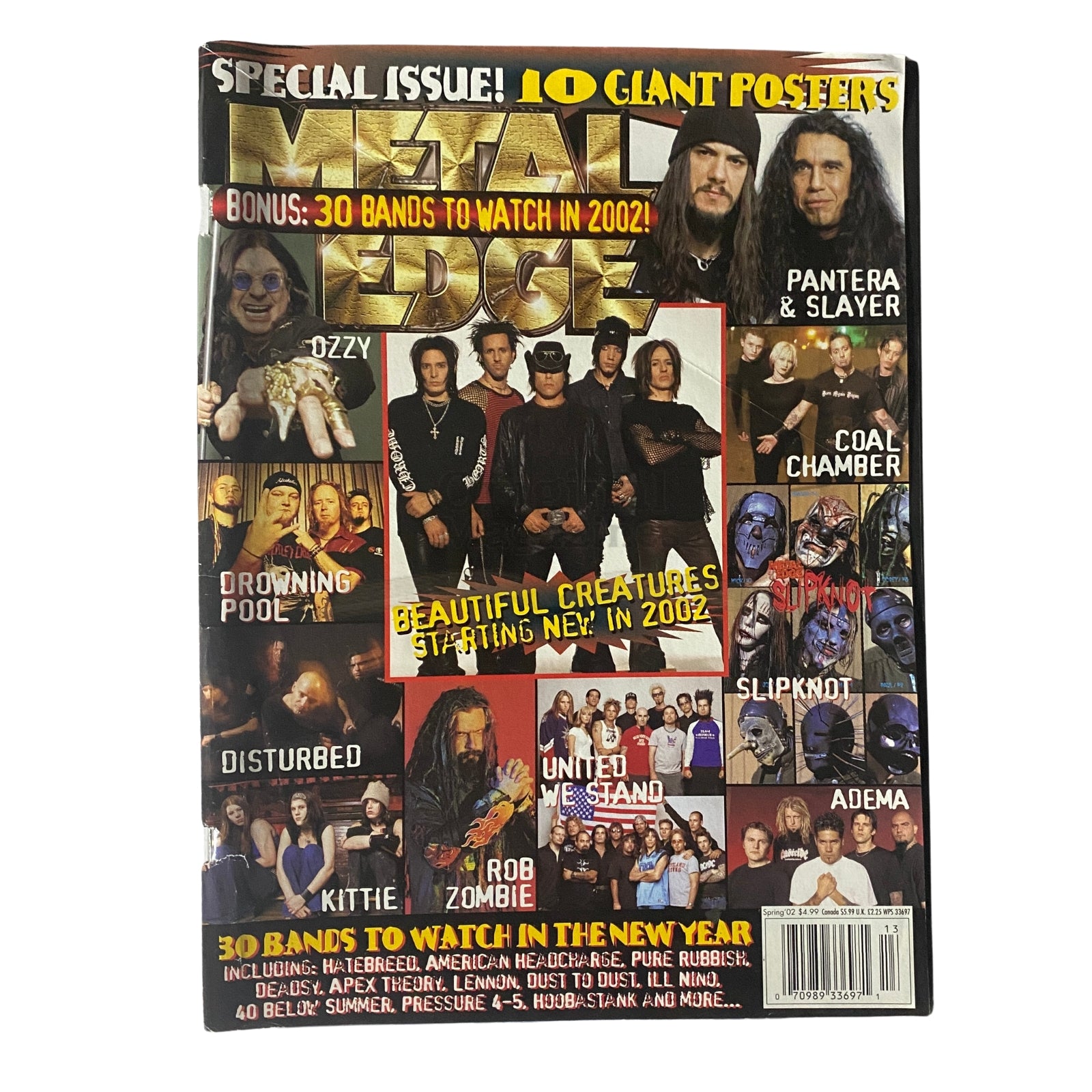 Metal Edge Magazine Spring 2002 Ozzy, Pantera & Slayer w Poster No Label