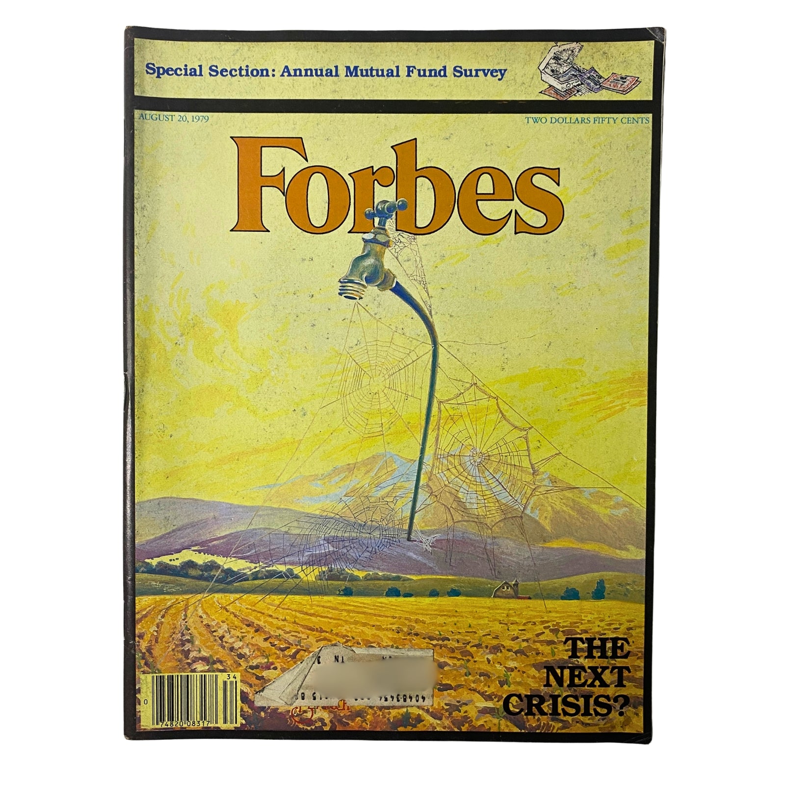 Forbes Magazine August 20, 1979 cover featuring a faucet in a field, highlighting the Annual Mutual Fund Survey and discussing the water crisis.
