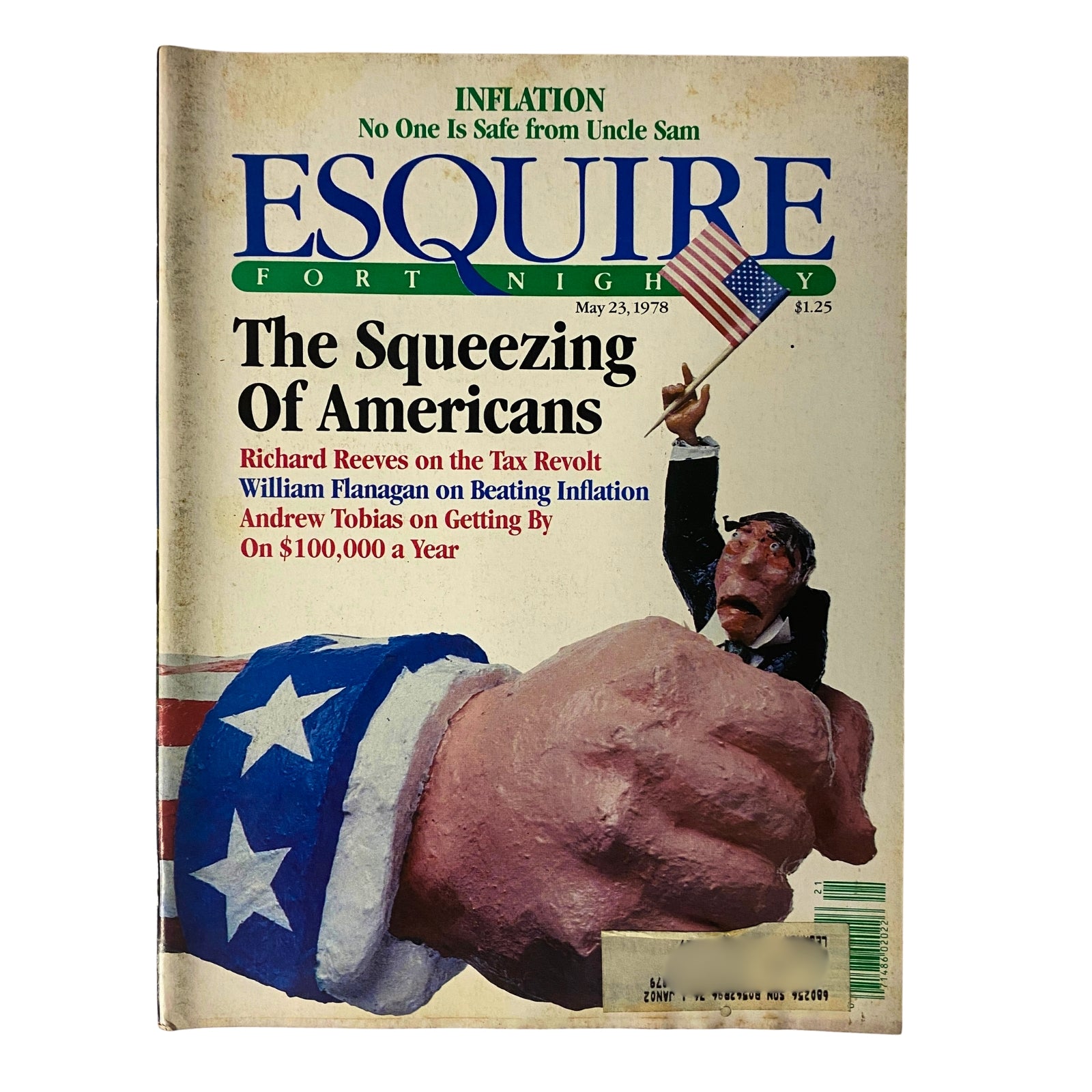 Cover of Esquire Magazine May 23, 1978 titled 'The Squeezing of Americans', featuring a depiction of a fist and a politician holding a pen with an American flag.