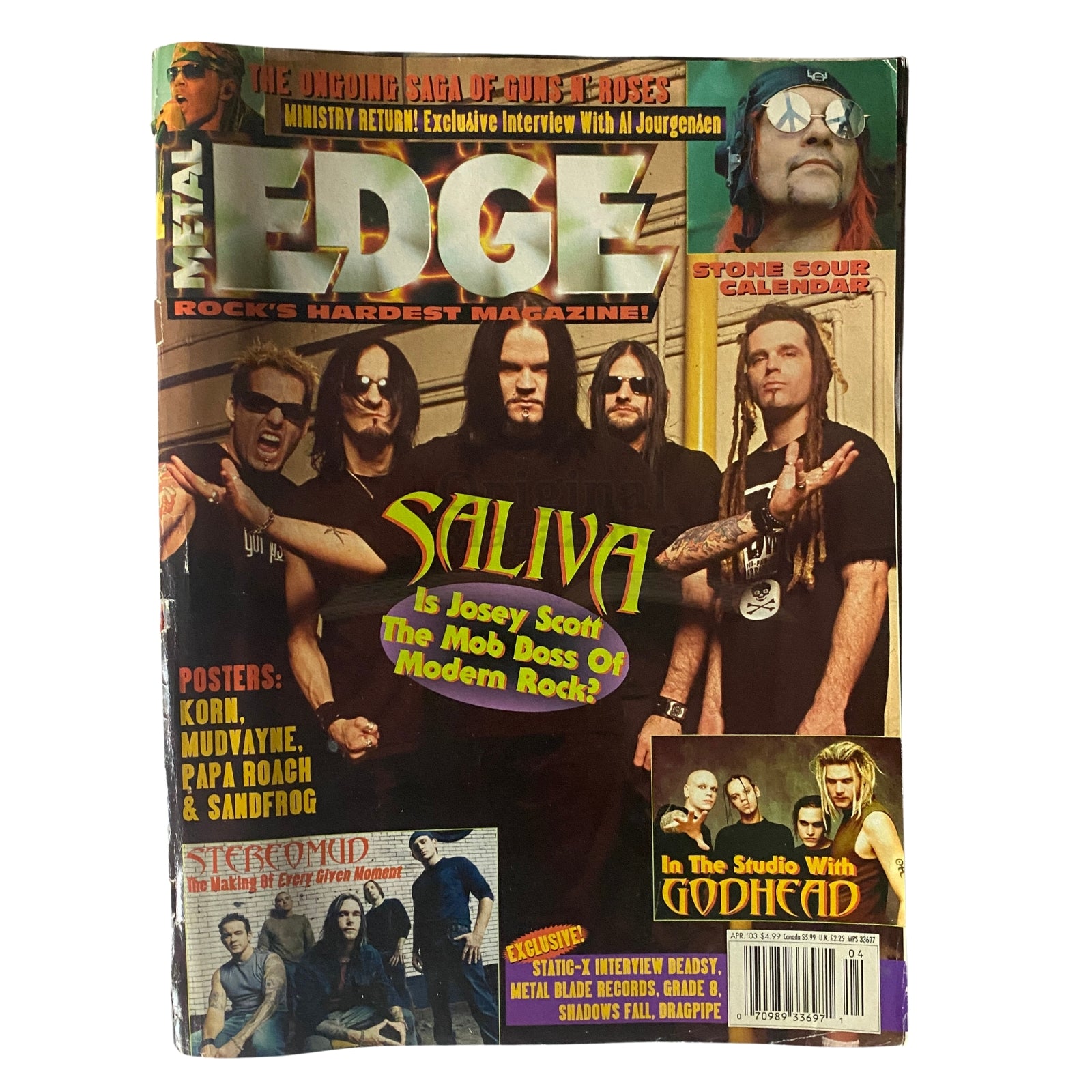 Metal Edge Magazine April 2003 Saliva, Korn w Poster No Label GD Interior