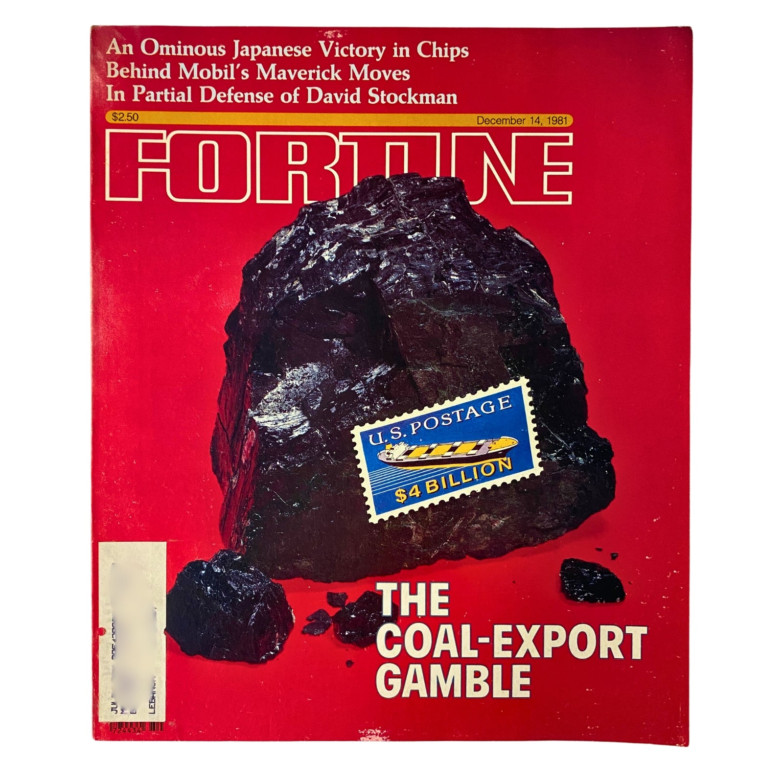 Cover of Fortune Magazine December 13, 1982, featuring the headline 'The Coal-Export Gamble' and an image of coal, showcasing insights on the coal industry and economic trends of the early 1980s.
