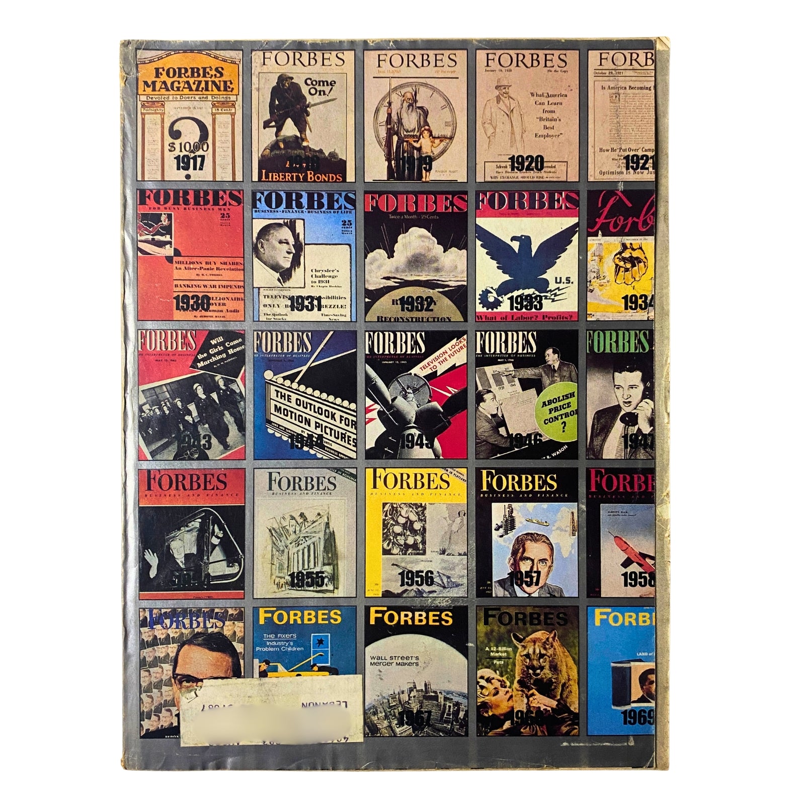 Cover collage of vintage Forbes Magazine issues showcasing the evolution of American business for the 60th anniversary, dated September 15, 1977.