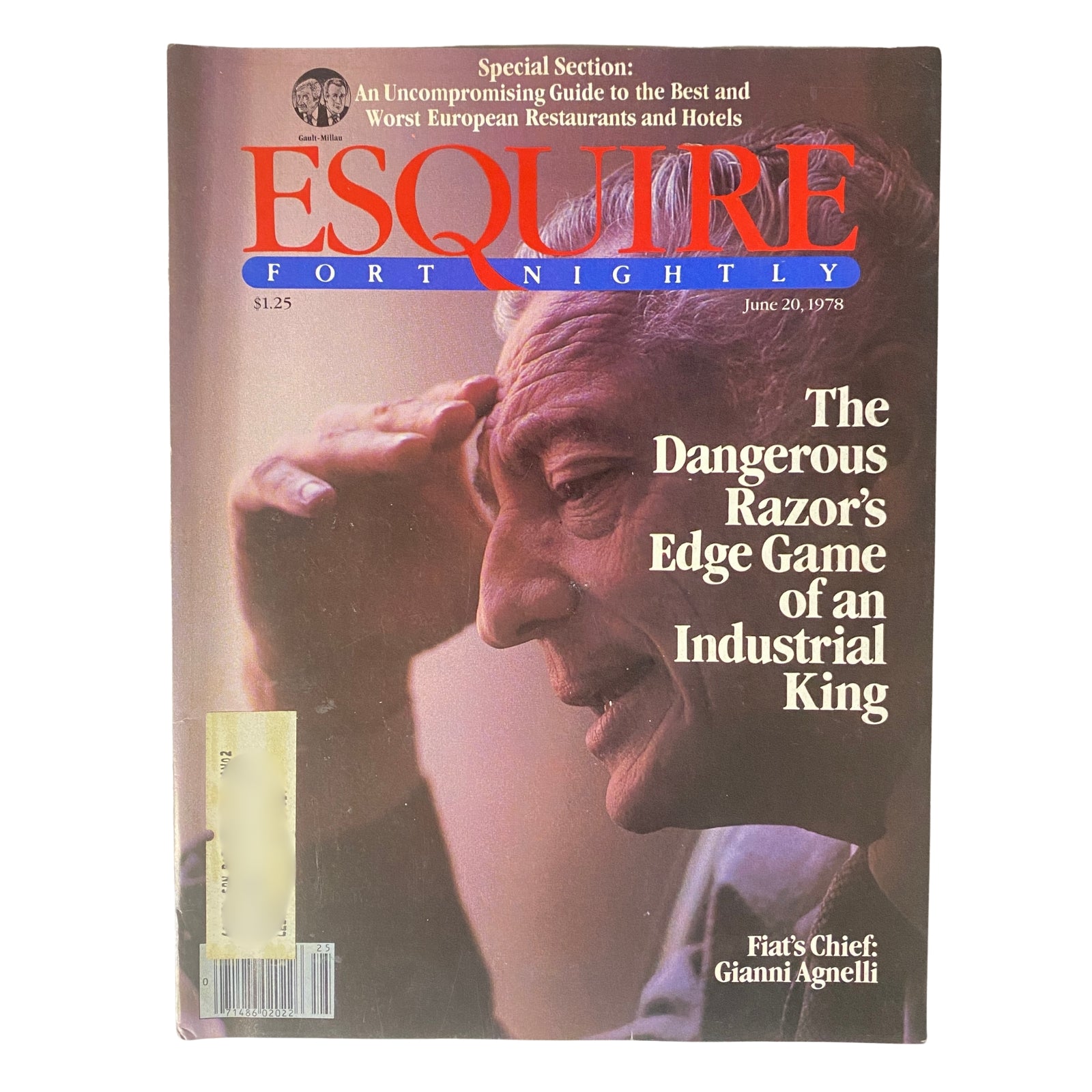 Esquire Magazine Cover from June 20, 1978 featuring Fiat's Chief Gianni Agnelli and the article 'The Dangerous Razor's Edge Game of an Industrial King'.