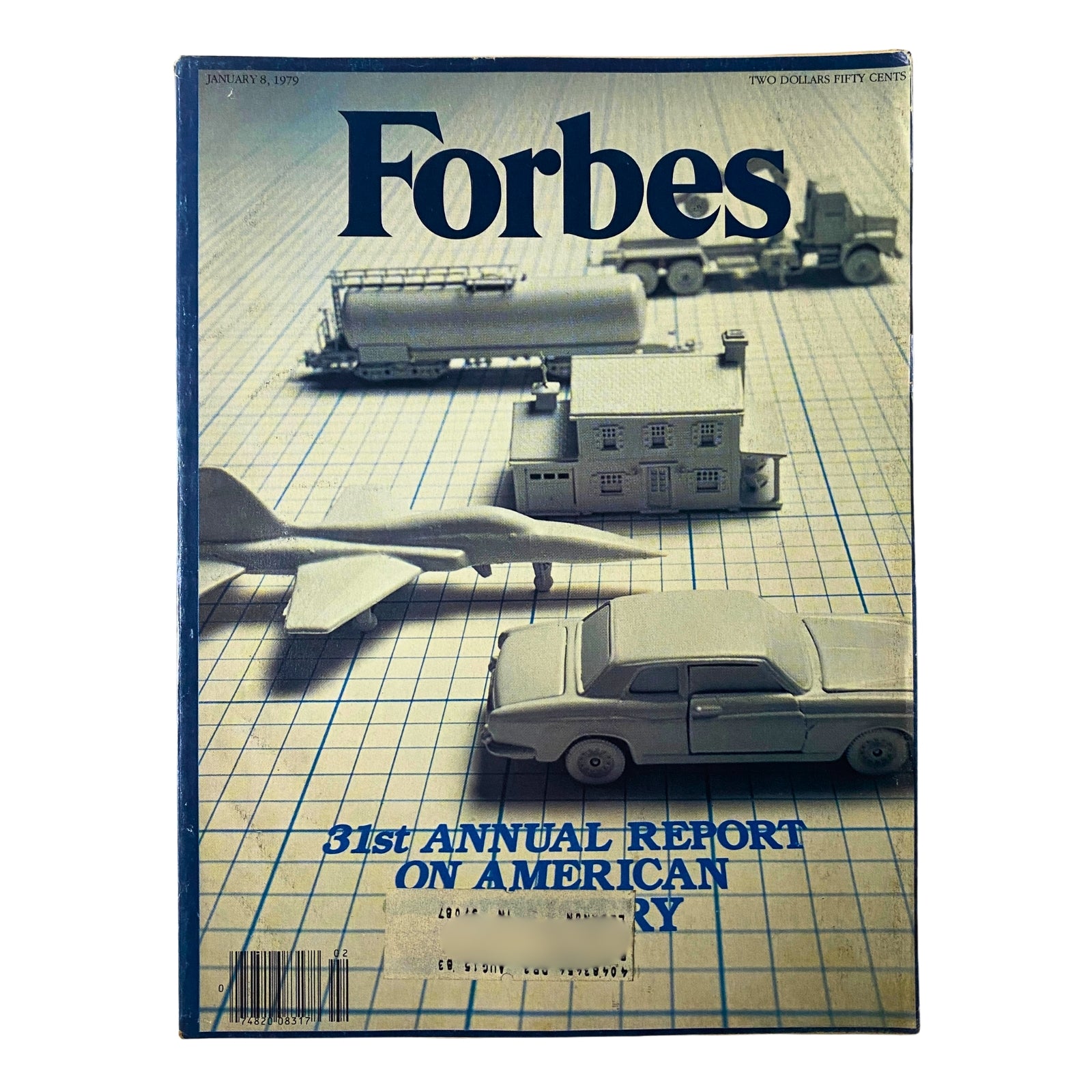 Cover of Forbes Magazine from January 8, 1979, featuring the title and a stylized representation of various industries related to the 31st Annual Report on American Industry.