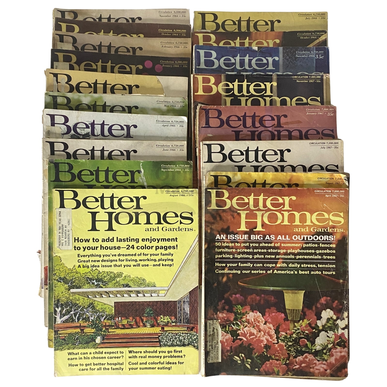 Lot of 18 Better Homes and Gardens Magazine 1964, 1966 - 1967