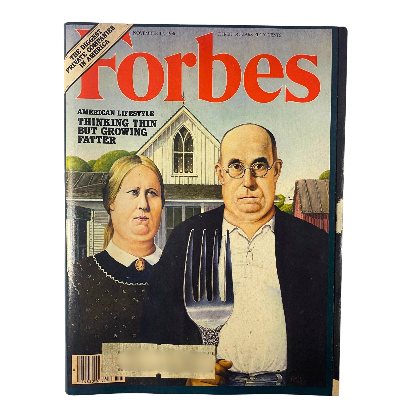 Cover of Forbes Magazine dated November 17, 1986 featuring the title 'Losing The Battle Of The Bulge,' depicting a man and woman in front of a farmhouse, addressing obesity issues in America.