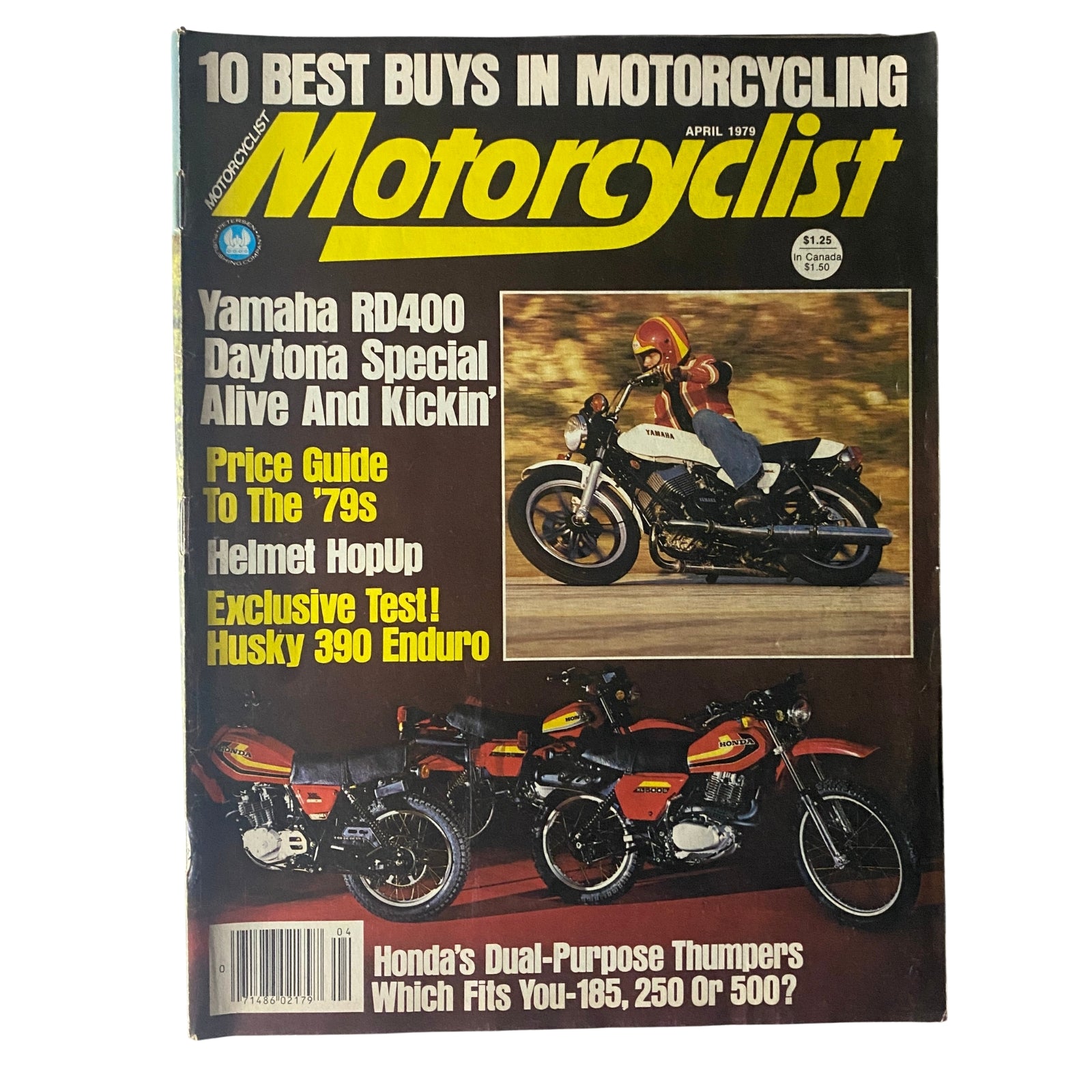 Cover of Motorcyclist Magazine April 1979 featuring the Yamaha RD400 Daytona Special with the headline '10 Best Buys in Motorcycling'.