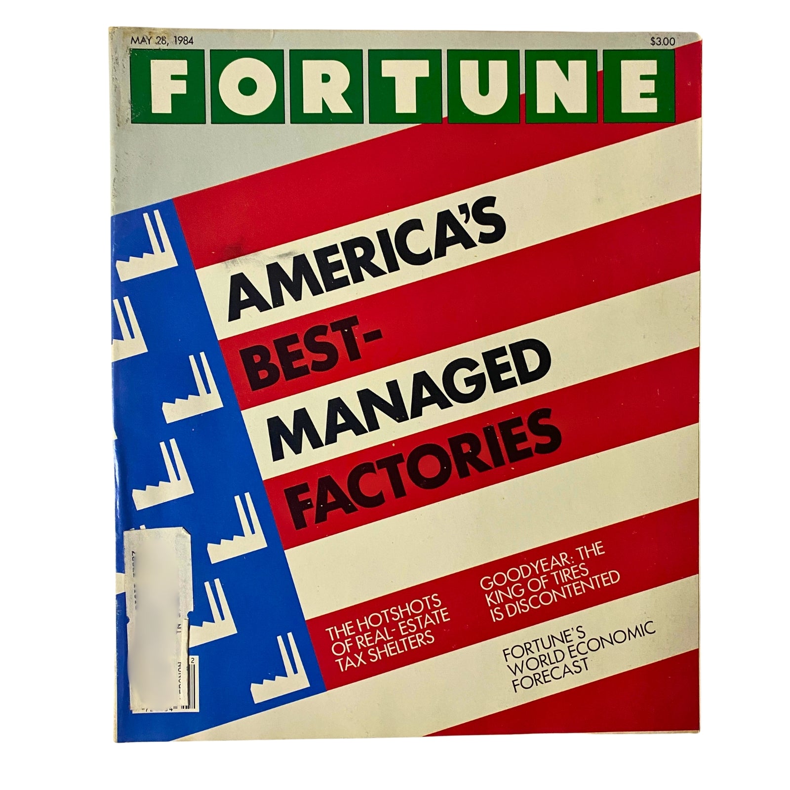 Fortune Magazine cover from May 28, 1984, featuring the title 'America's Best-Managed Factories' and showcasing a red, white, and blue design with the magazine's price of $3.00.