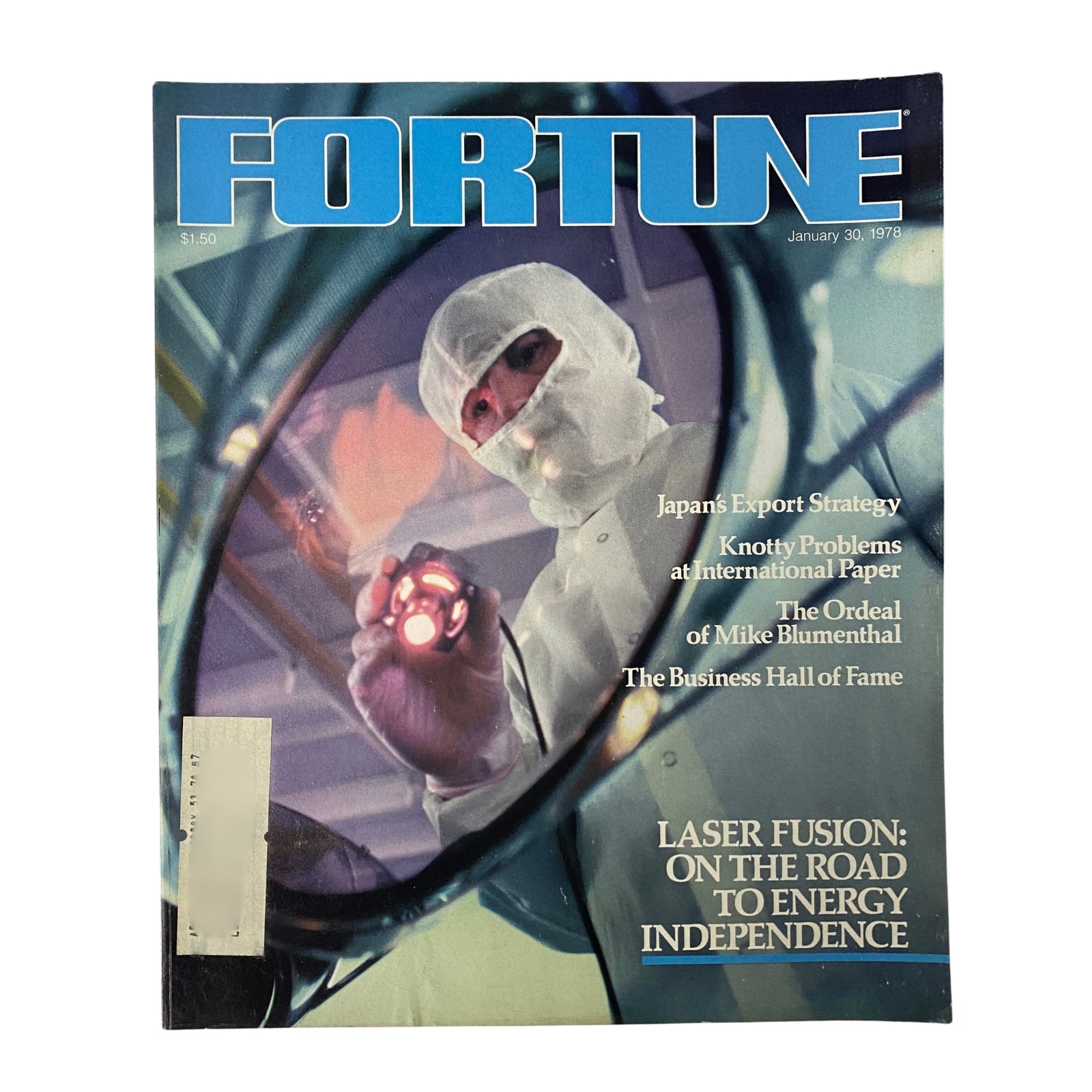 Fortune Magazine January 30, 1978 cover featuring an image related to laser fusion, highlighting the article 'Laser Fusion: On the Road to Energy Independence.'