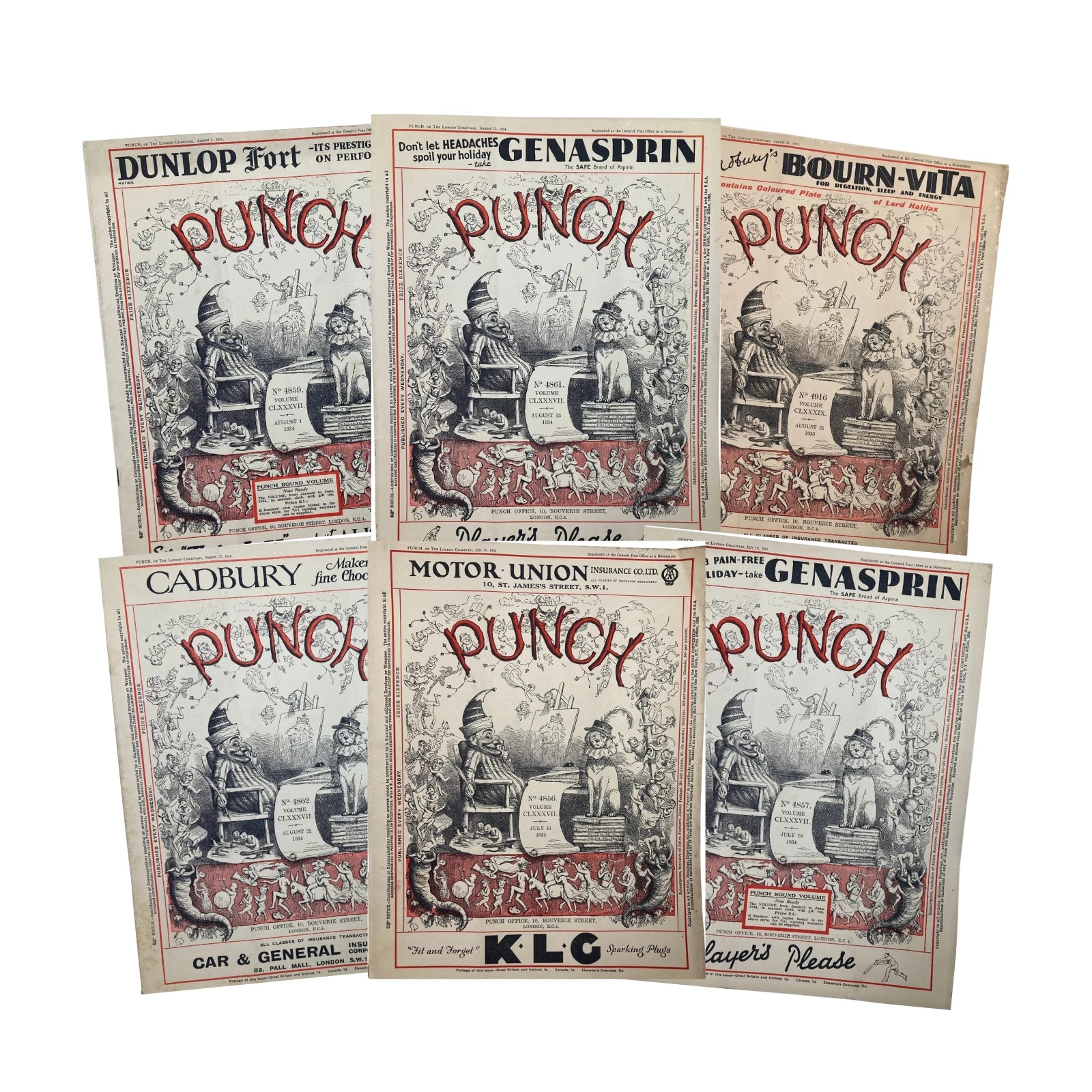 Lot of 6 Punch Magazines – July & August 1934 – Pre-WWII Cartoon & Humor