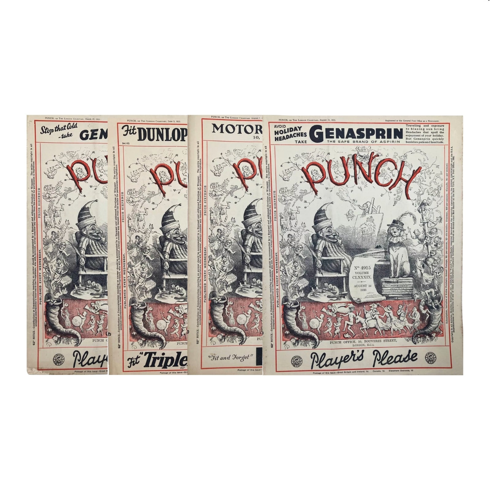 Lot of 4 Punch Magazine 1935 June, March and August WWII Cartoon & Humour