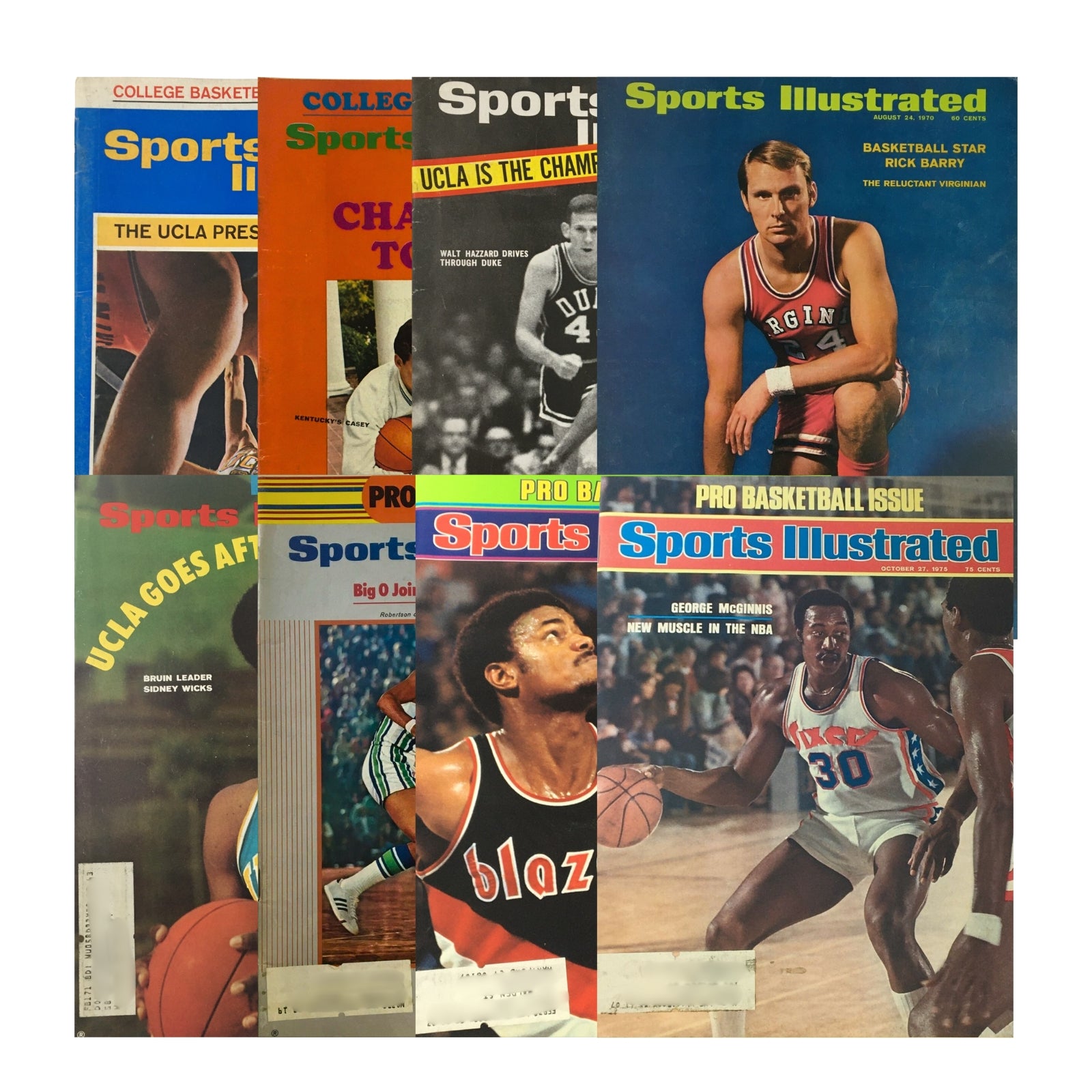 Lot of 8 1960s-1970s Sports Illustration Magazine Basketball Collection