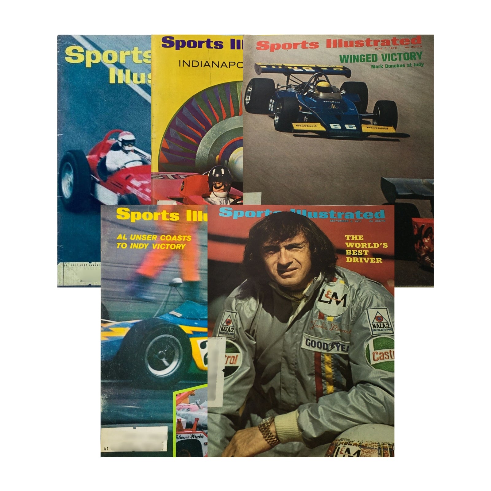 Lot of 5 1960s-1970s Sports Illustration Magazine Auto Racing Collection