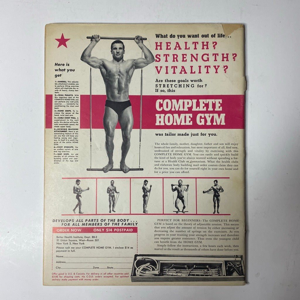 Back cover of the Boxing Illustrated Magazine May 1964, showcasing an advertisement for a complete home gym.