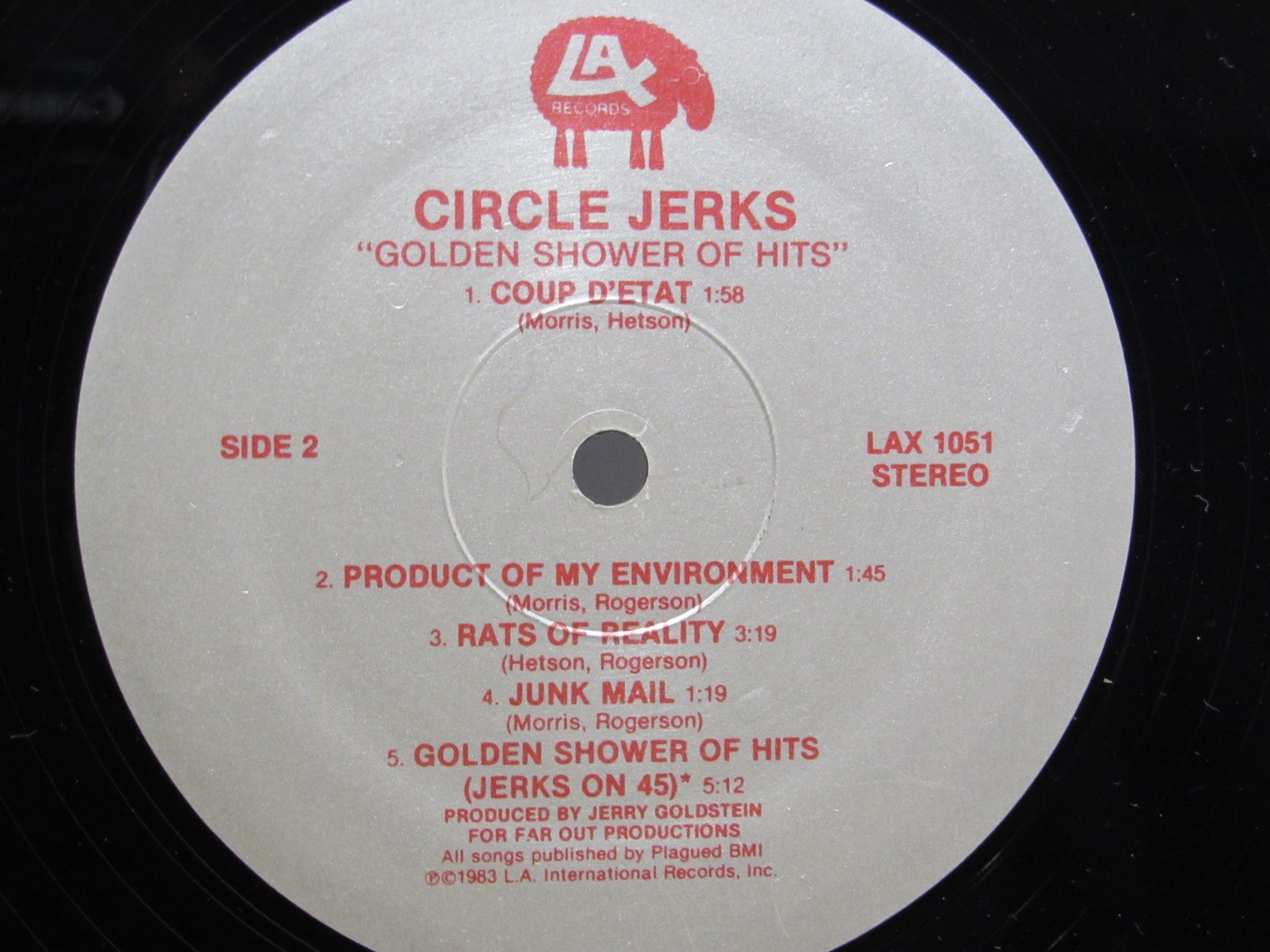 Circle Jerks: Golden Shower Of Hits LAX Records LAX 1051 LP Grade: VG+