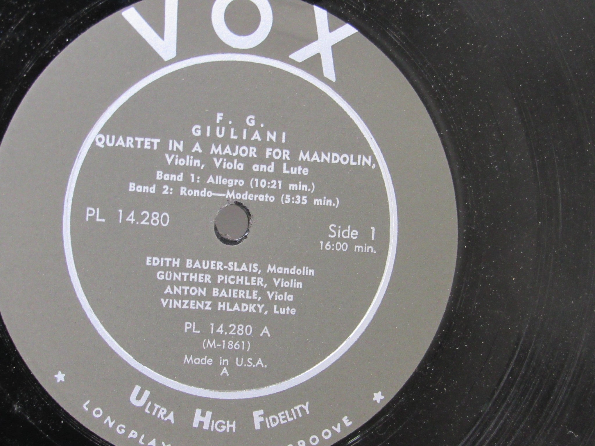 F.G. Giuliani / Haydn: Music For Mandolin And Guitar PL 14 280 LP Grade: VG