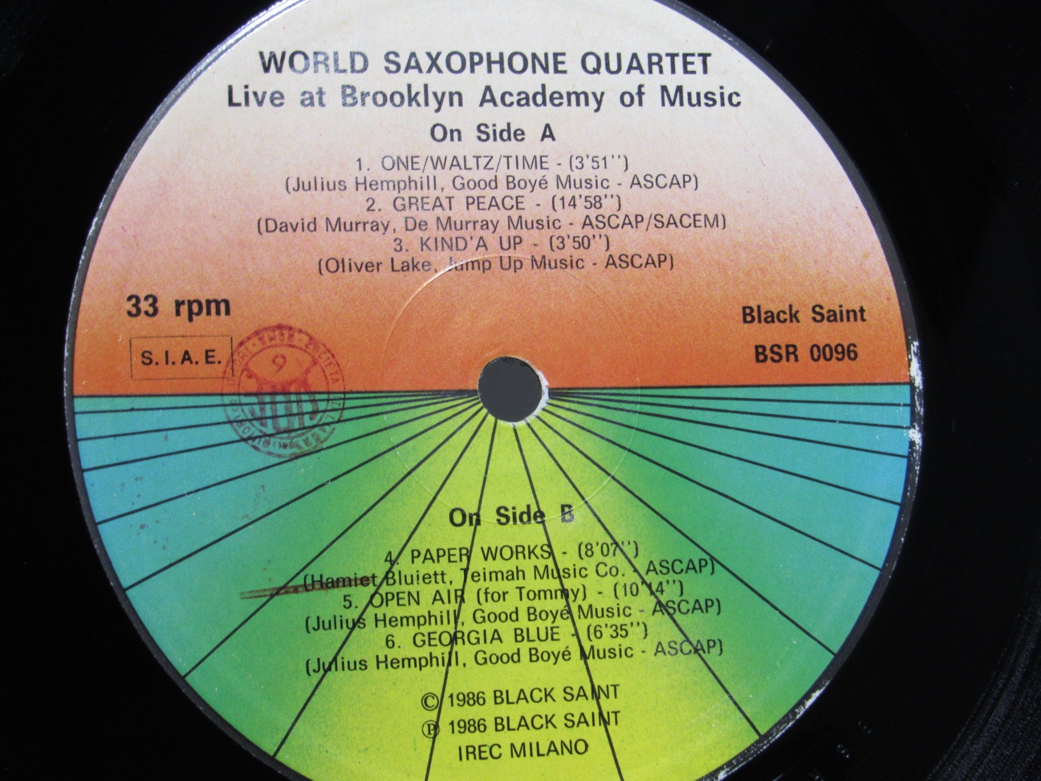 World Saxophone Quartet Live At Brooklyn Academy Of Music BSR 0096 LP Grade: VG+