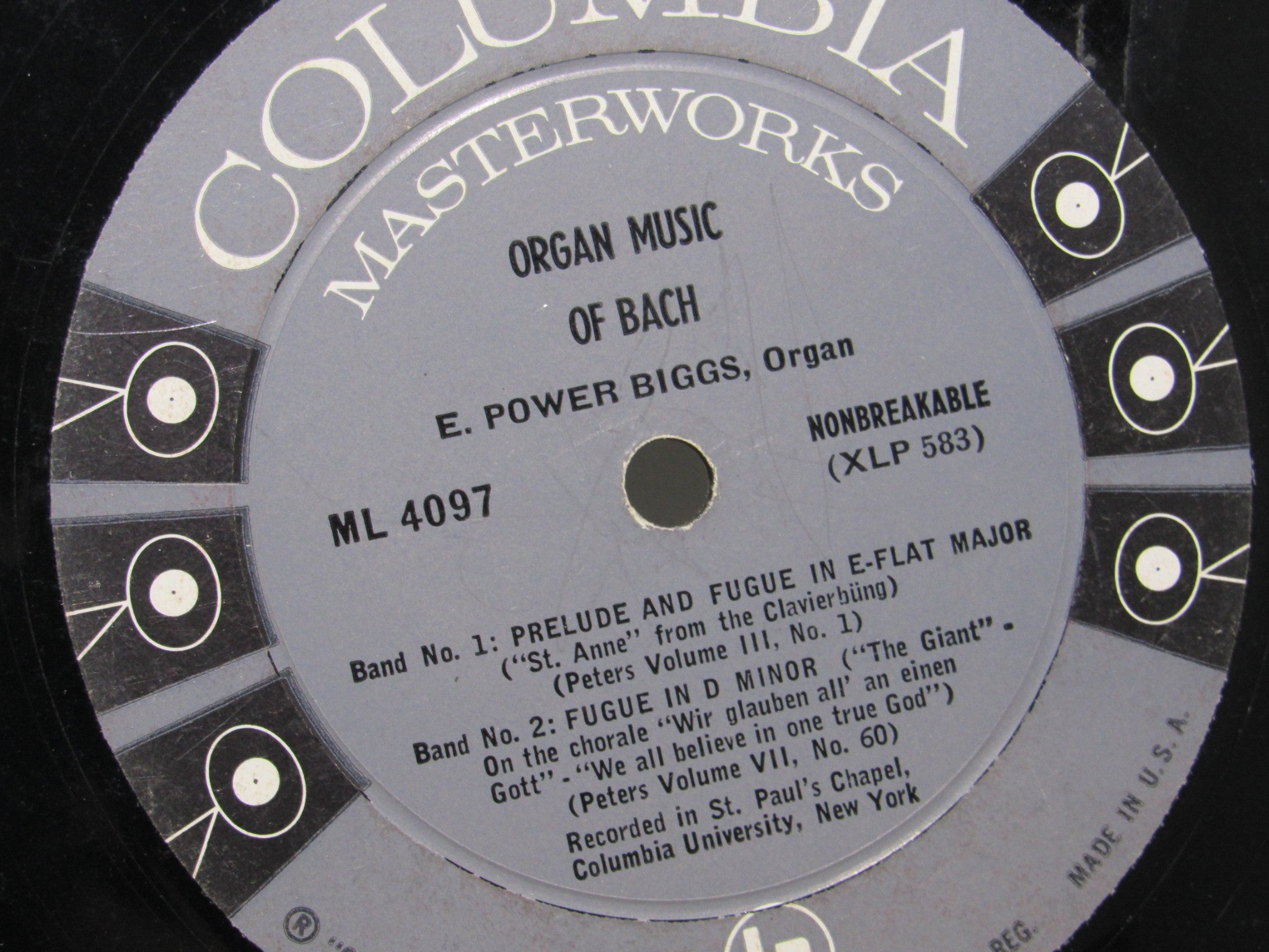 Bach / E. Power Biggs: Organ Music Of Bach Columbia Masterworks ML 4097 LP G+