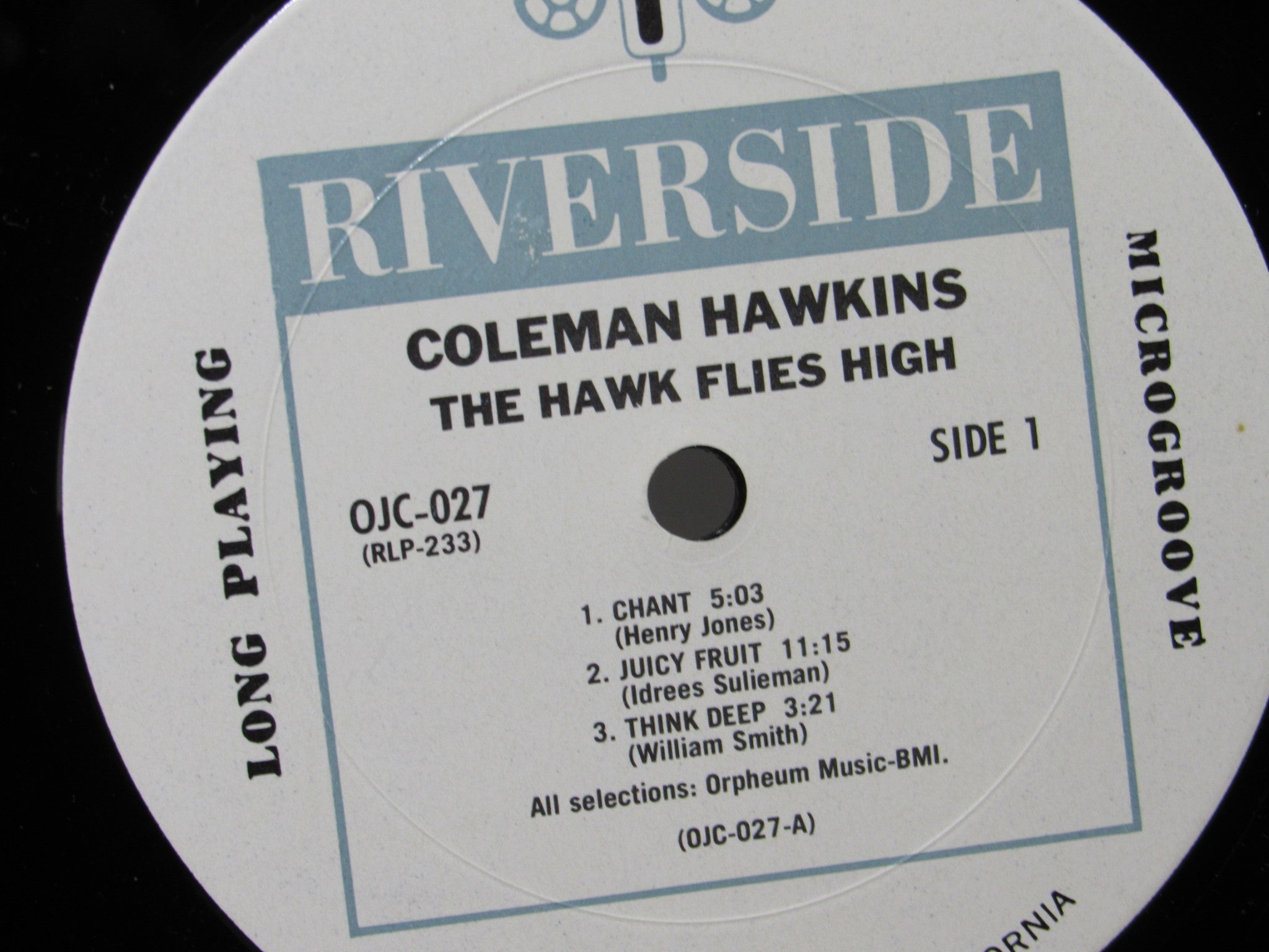 Coleman Hawkins: The Hawk Flies High Riverside OJC-027 White Label LP Grade: VG+