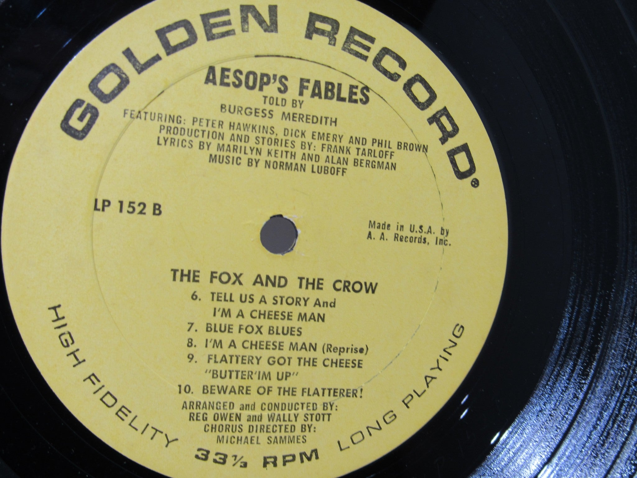 Burgess Meredith: Aesop's Fables Golden Records LP 152 LP Grade: G+