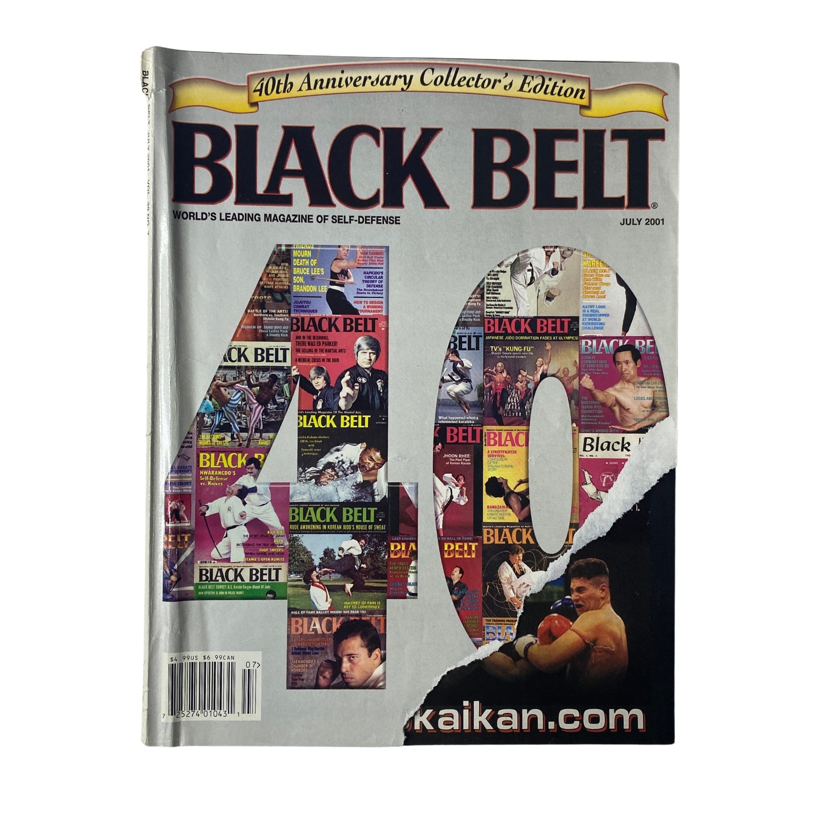 Cover of Black Belt Magazine July 2001 40th Anniversary Collector's Edition showcasing the number 40 in vibrant colors, highlighting the history of martial arts.