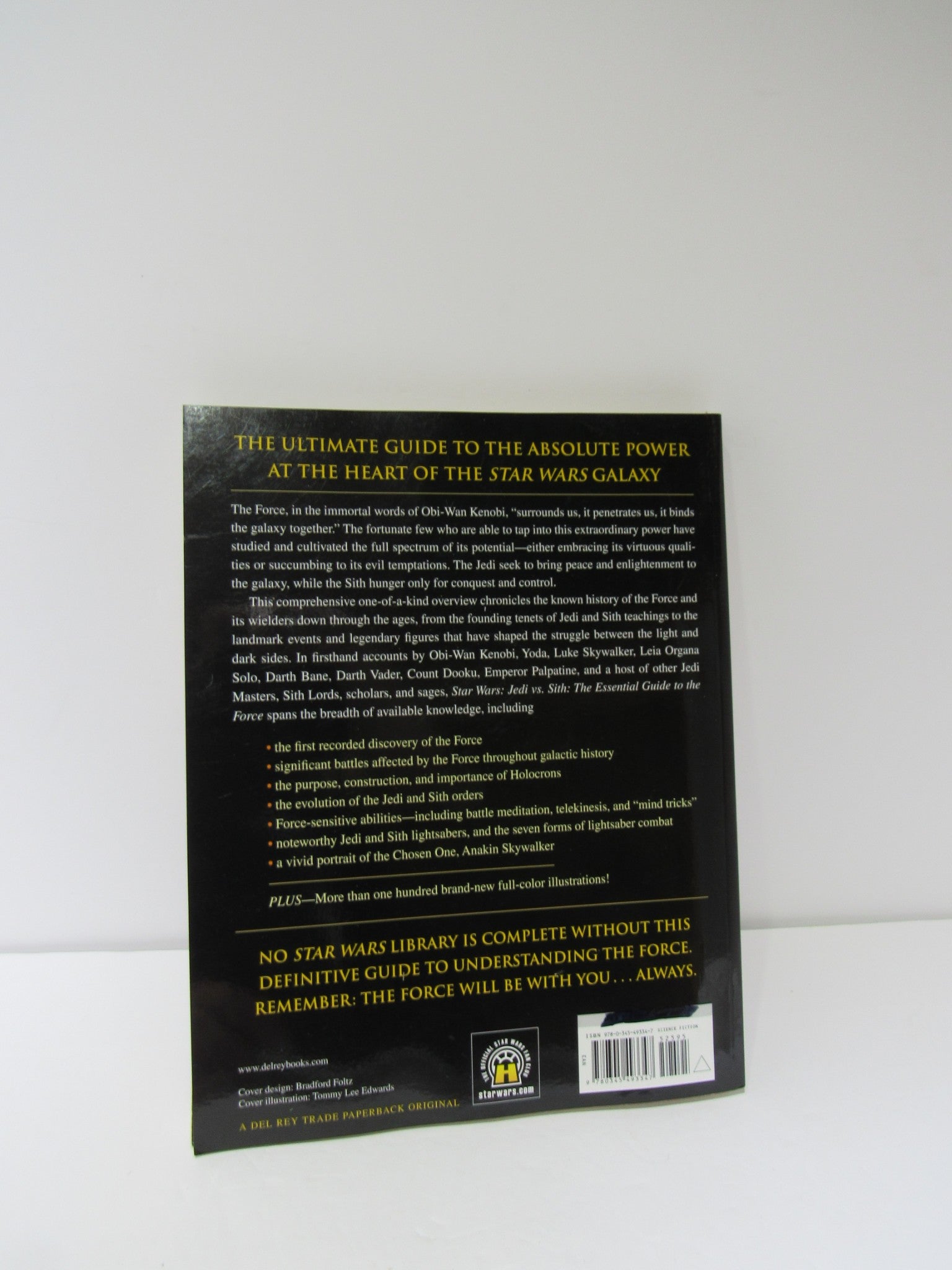 Back view of Star Wars Jedi vs. Sith: The Essential Guide to the Force, emphasizing its comprehensive content about the Force.