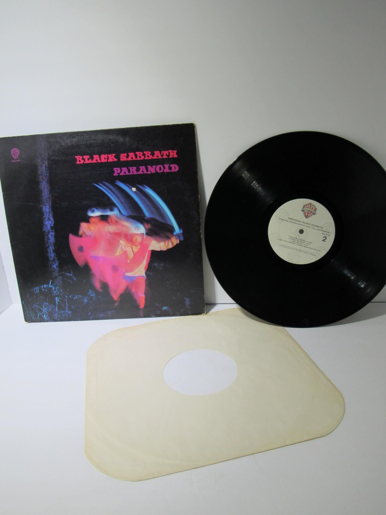 Black Sabbath Paranoid Warner Bros. Records LP BSK 3104 with vinyl record and inner sleeve, graded VG+