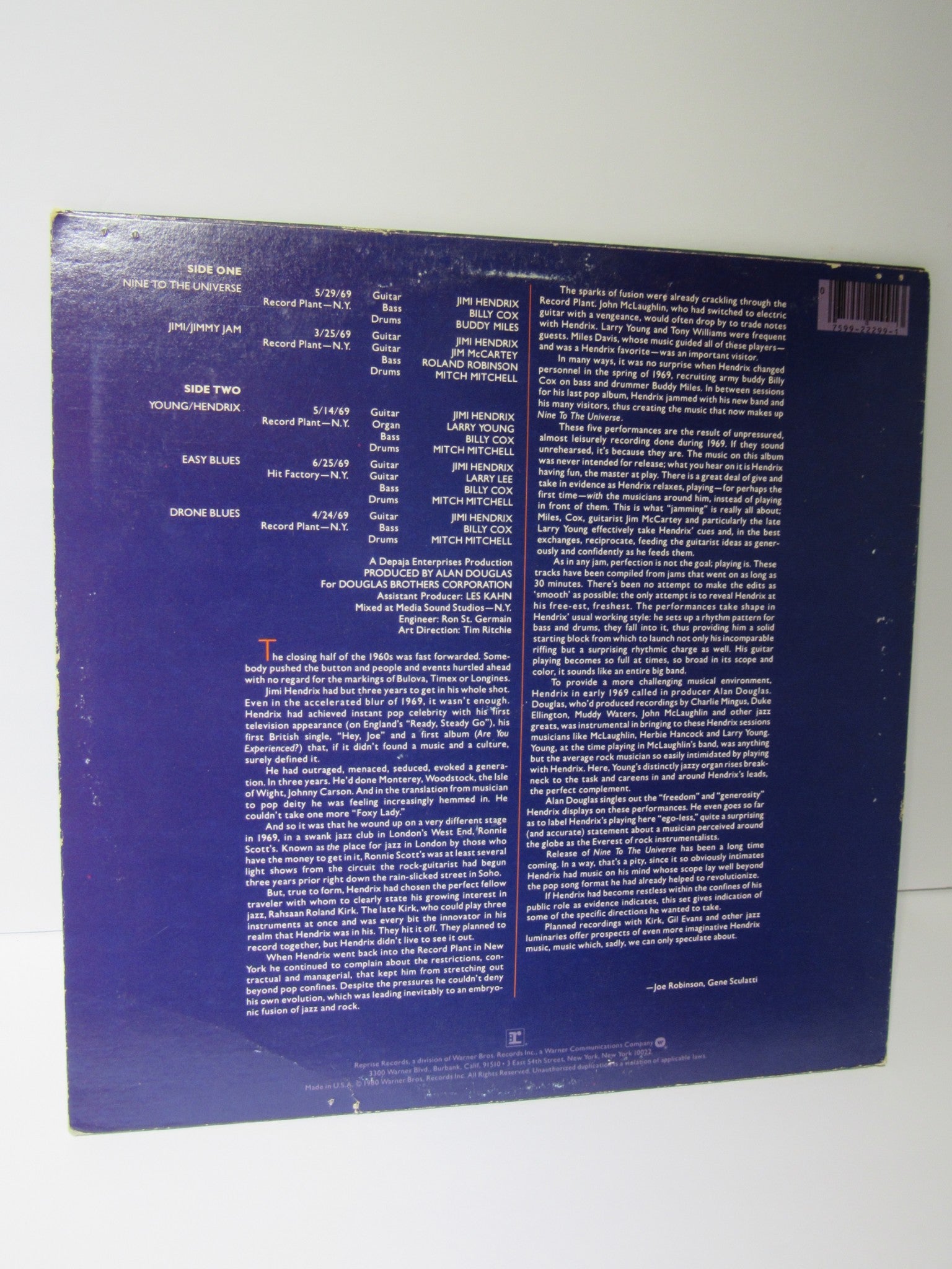 1980 Jimi Hendrix: Nine to the Universe Reprise Records LP HS 2299 Grade: VG