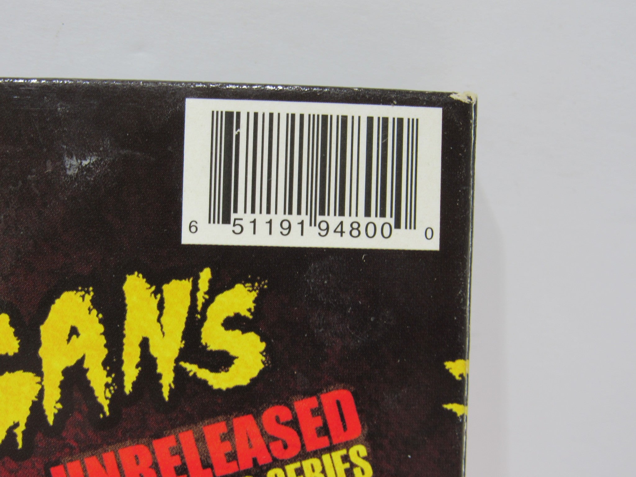 Barcode detail on the back of WWE: Hulk Hogan's Unreleased Collector's Series (2009) DVD, showcasing the product's unique identification.