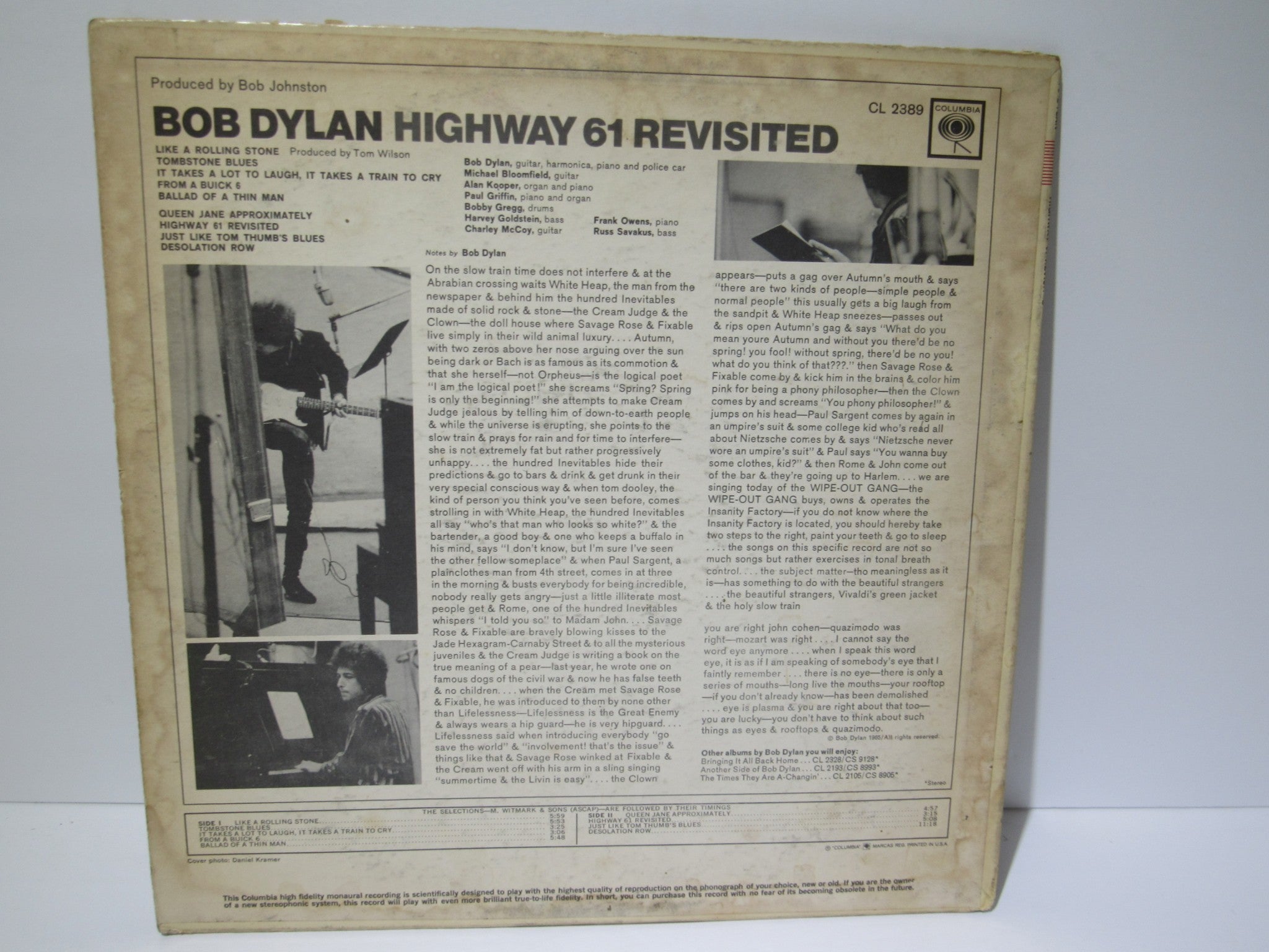 Bob Dylan: Highway 61 Revisited 1965 Columbia Mono LP CL 2389 Grade: VG