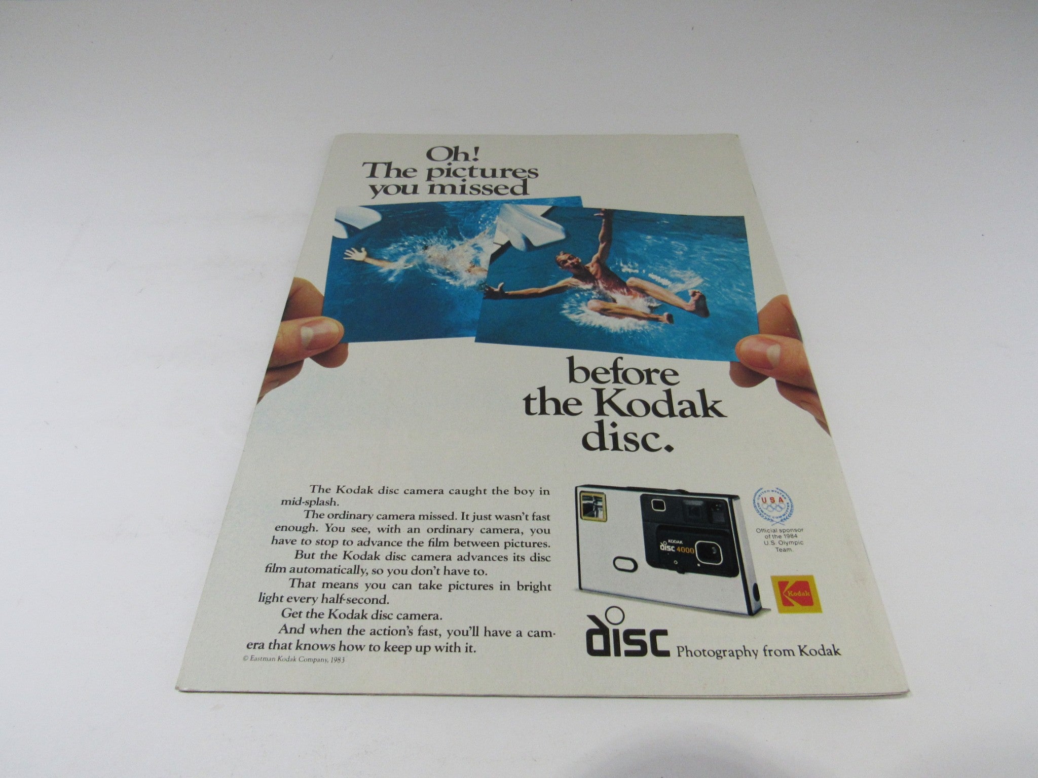 Back cover of the Vintage US Magazine August 1, 1983 highlighting Kodak photography, featuring an advertisement for Kodak disc cameras.