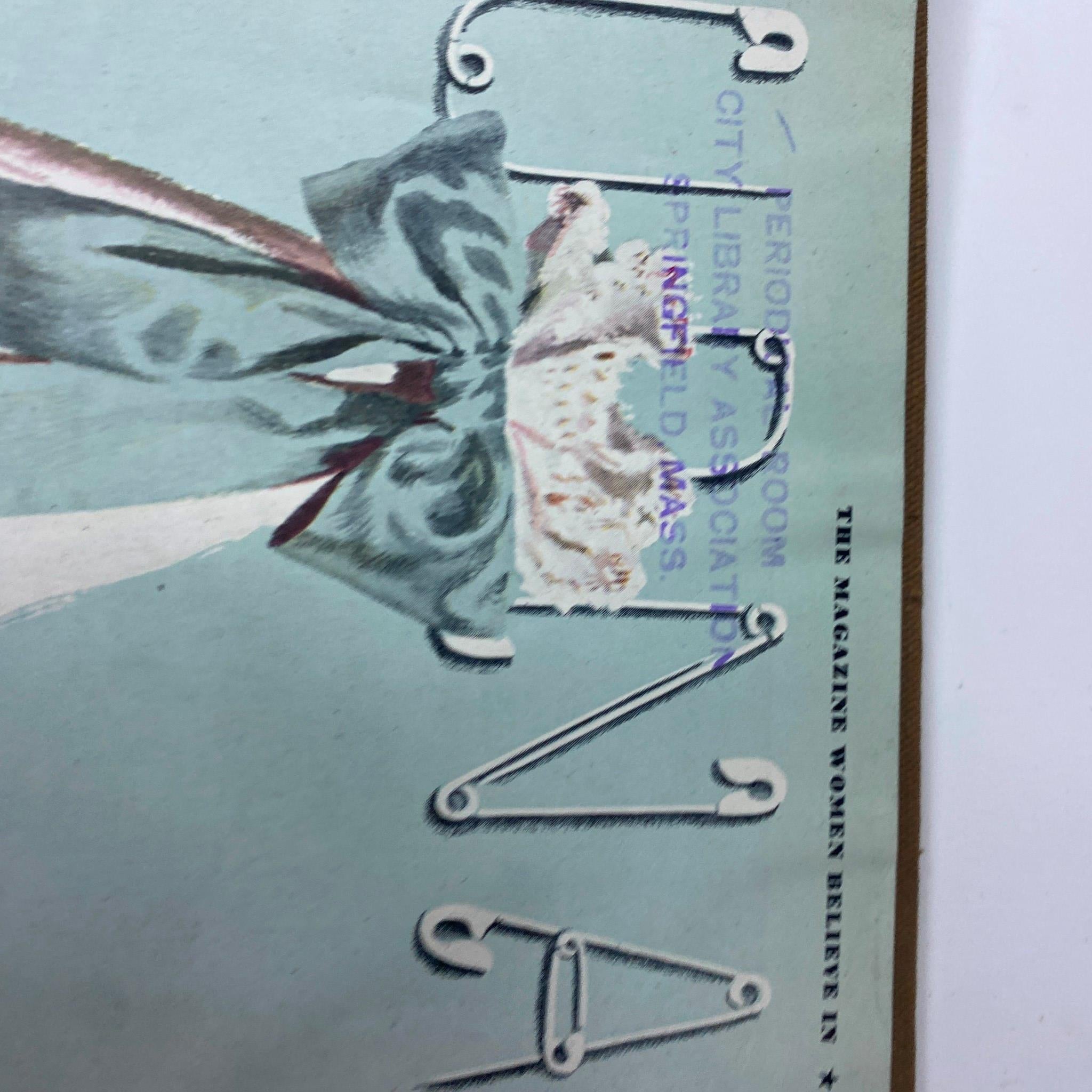 Close-up of the Ladies' Home Journal Bound Magazine 1946 cover, featuring a blue ribbon and details about the publication.