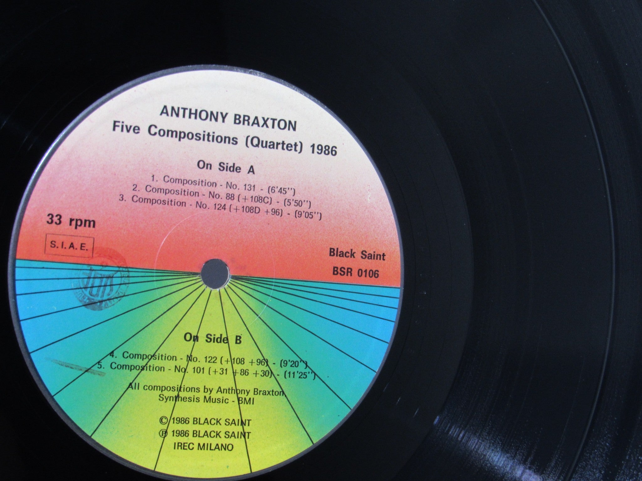 Anthony Braxton: Five Compositions 1986 Black Saint ‎LP BSR 0106 Grade: VG