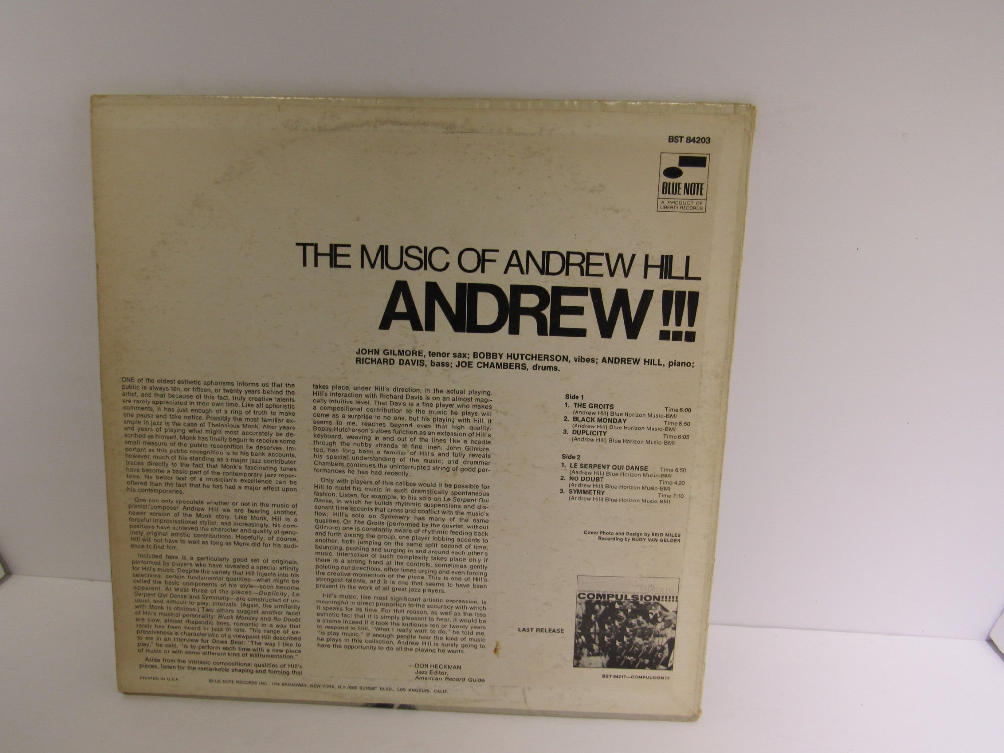 Andrew Hill: Andrew!!! Blue Note Stereo LP BST 84203 Grade: VG+