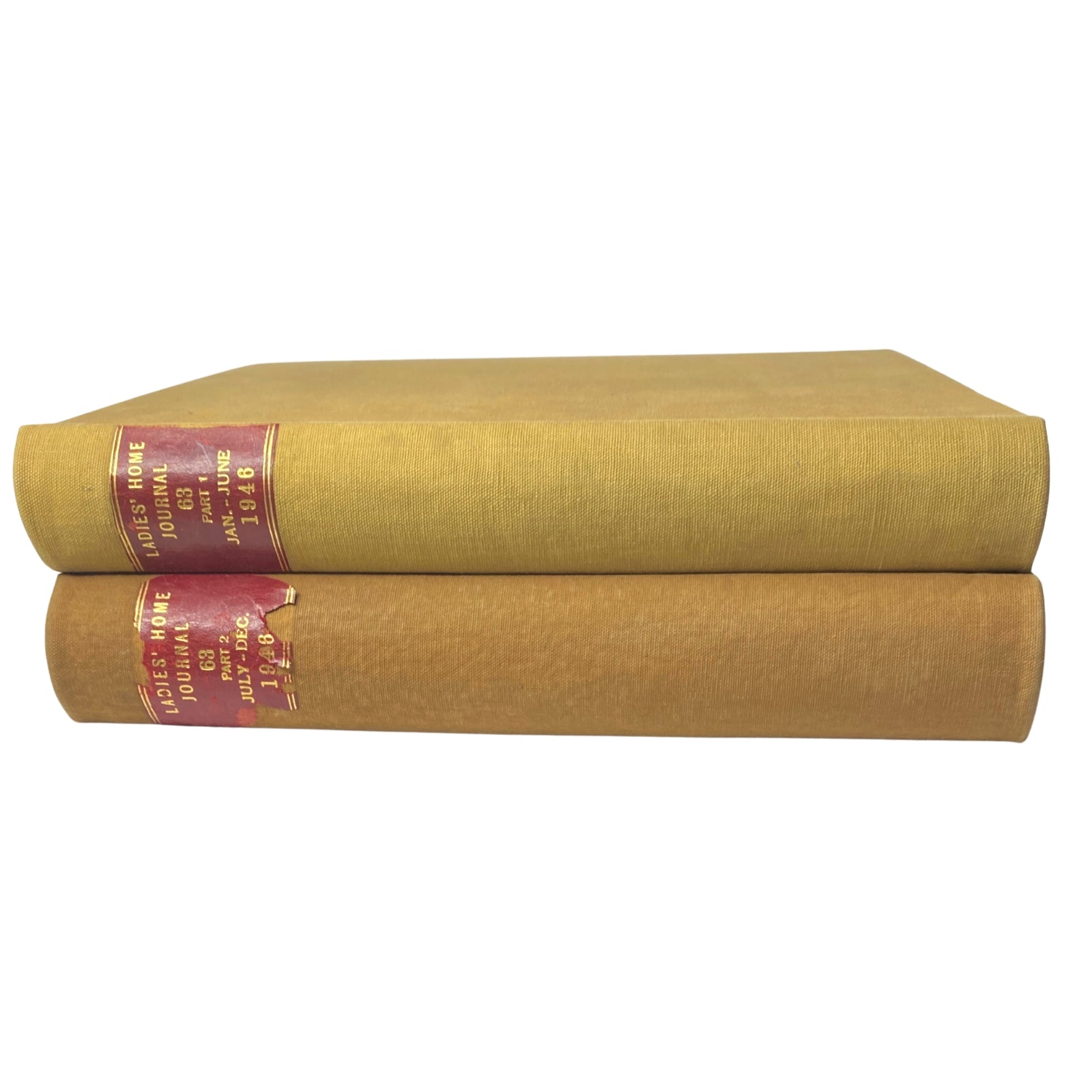 Ladies' Home Journal Library Bound Magazine 1946 Full Year January - December, featuring two bound volumes with yellow covers.