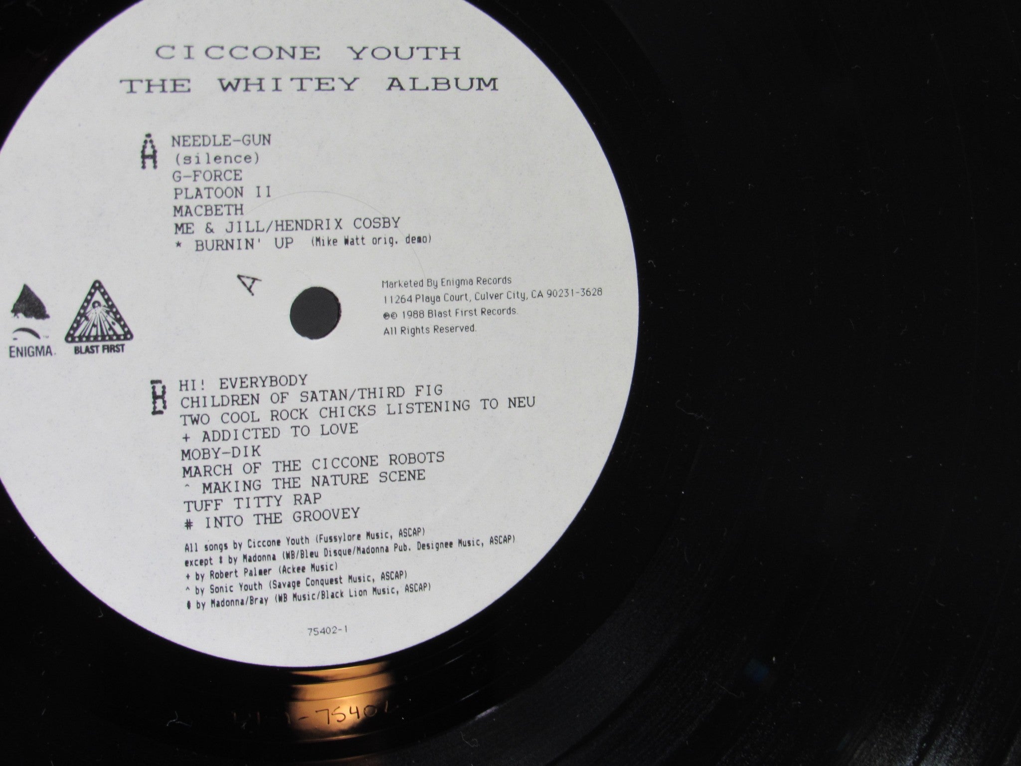 Ciccone Youth: The Whitey Album Enigma/Blast First ‎LP 75402-1 Grade: VG