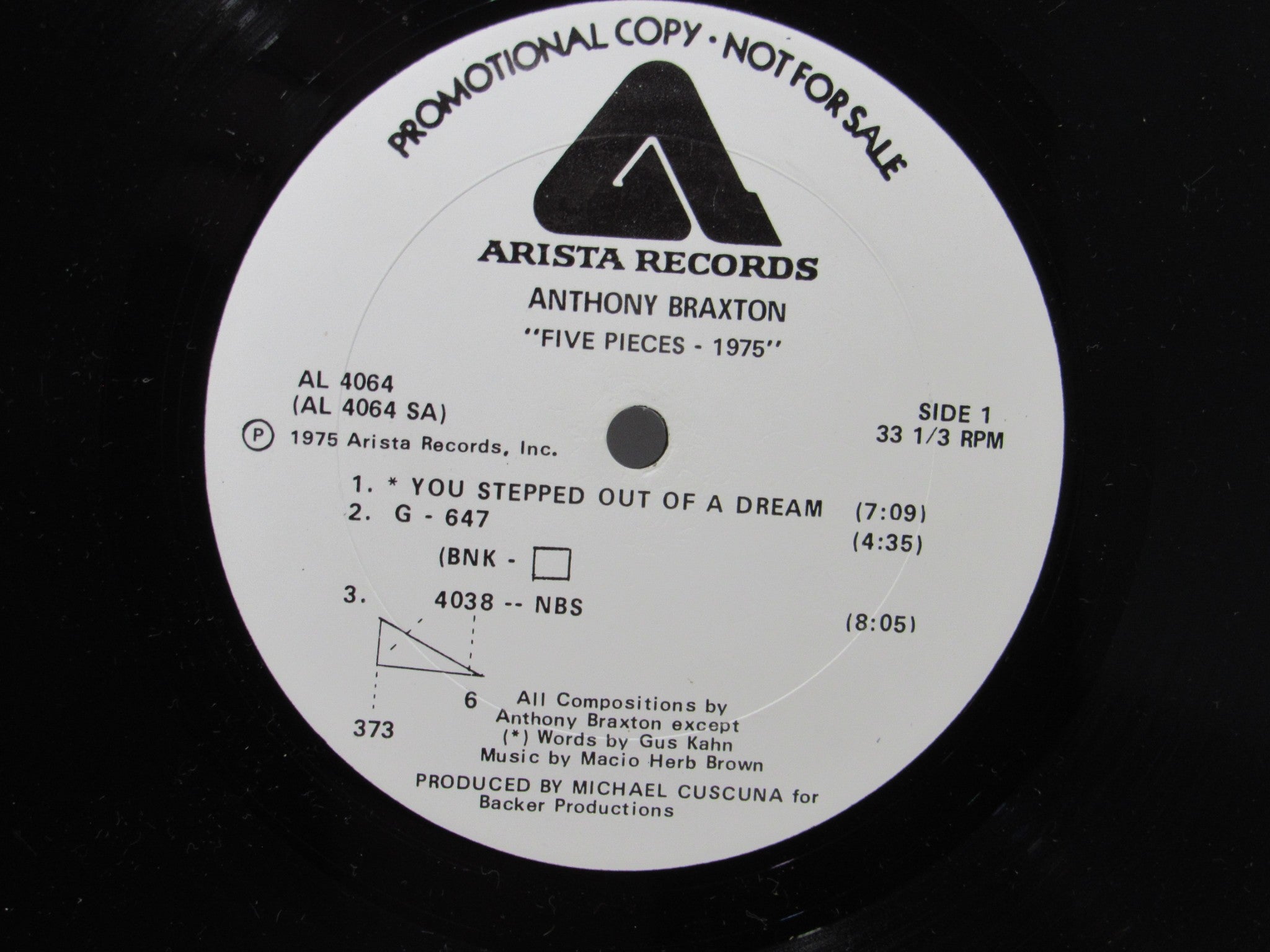 Anthony Braxton: Five Pieces 1975 Arista AL 4064 Promo LP Grade: VG