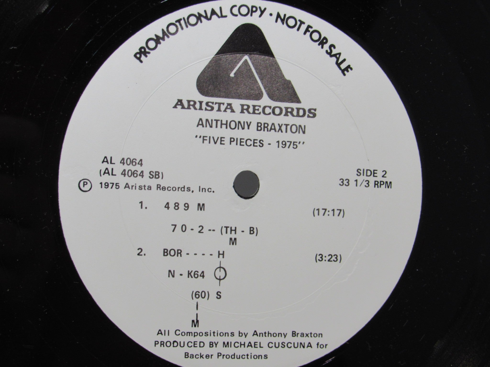 Anthony Braxton: Five Pieces 1975 Arista AL 4064 Promo LP Grade: VG