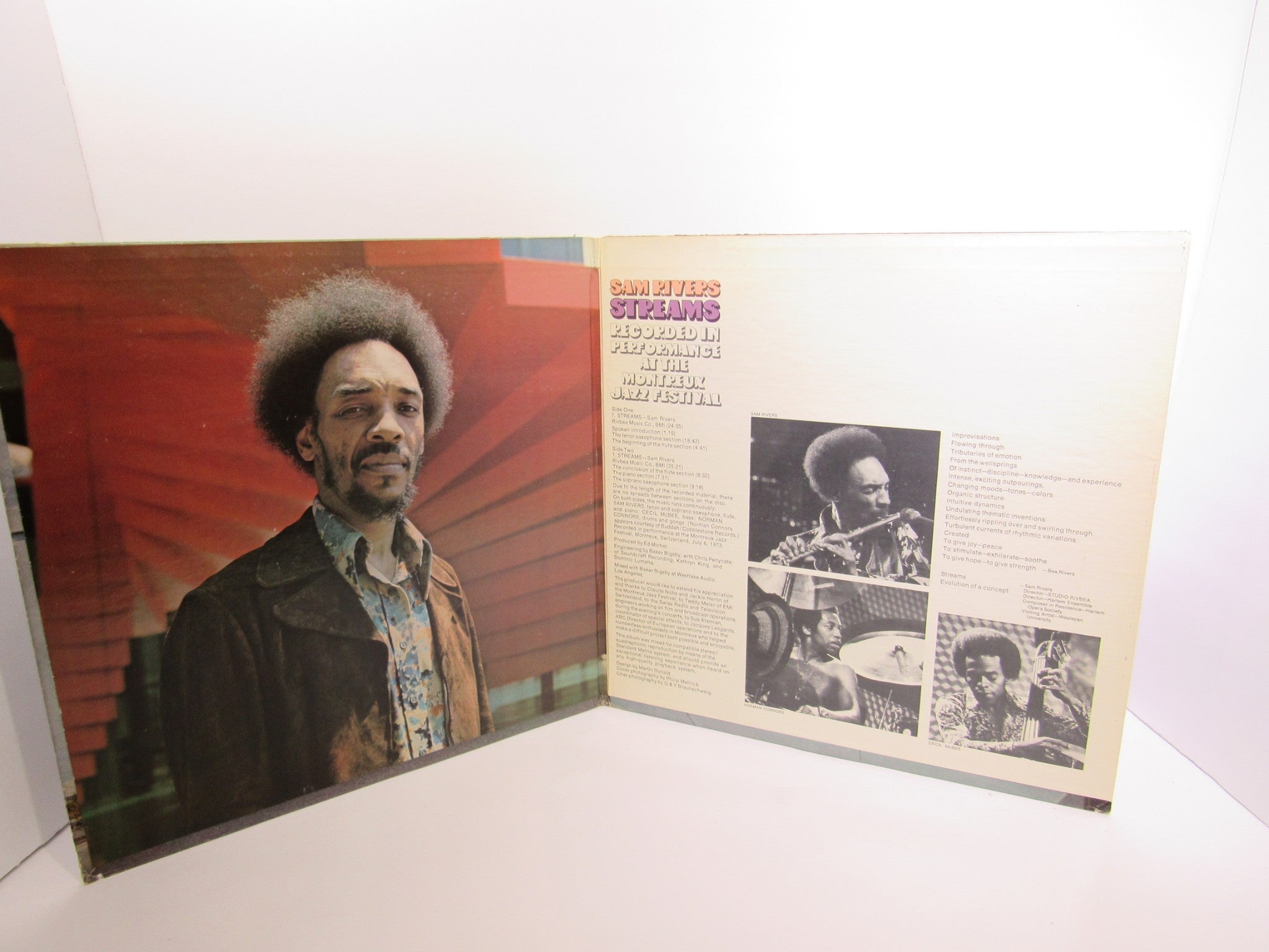 Sam Rivers: Streams Impulse! AS-9251 Gatefold Stereo Quadraphonic LP cover featuring a portrait of Sam Rivers against a vibrant red background, showcasing the album's artwork and details.
