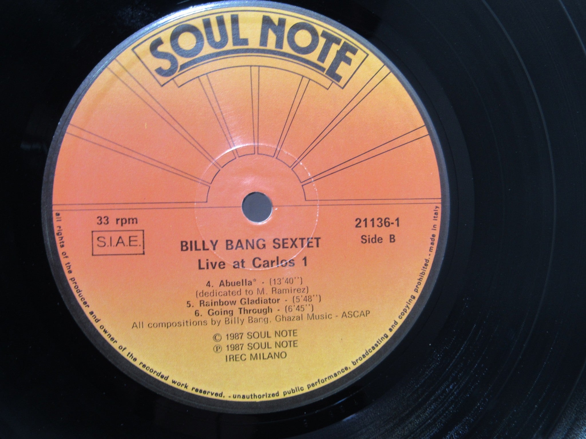 Billy Bang Sextet: Live At Carlos 1 Soul Note 121136-1 LP Grade: VG