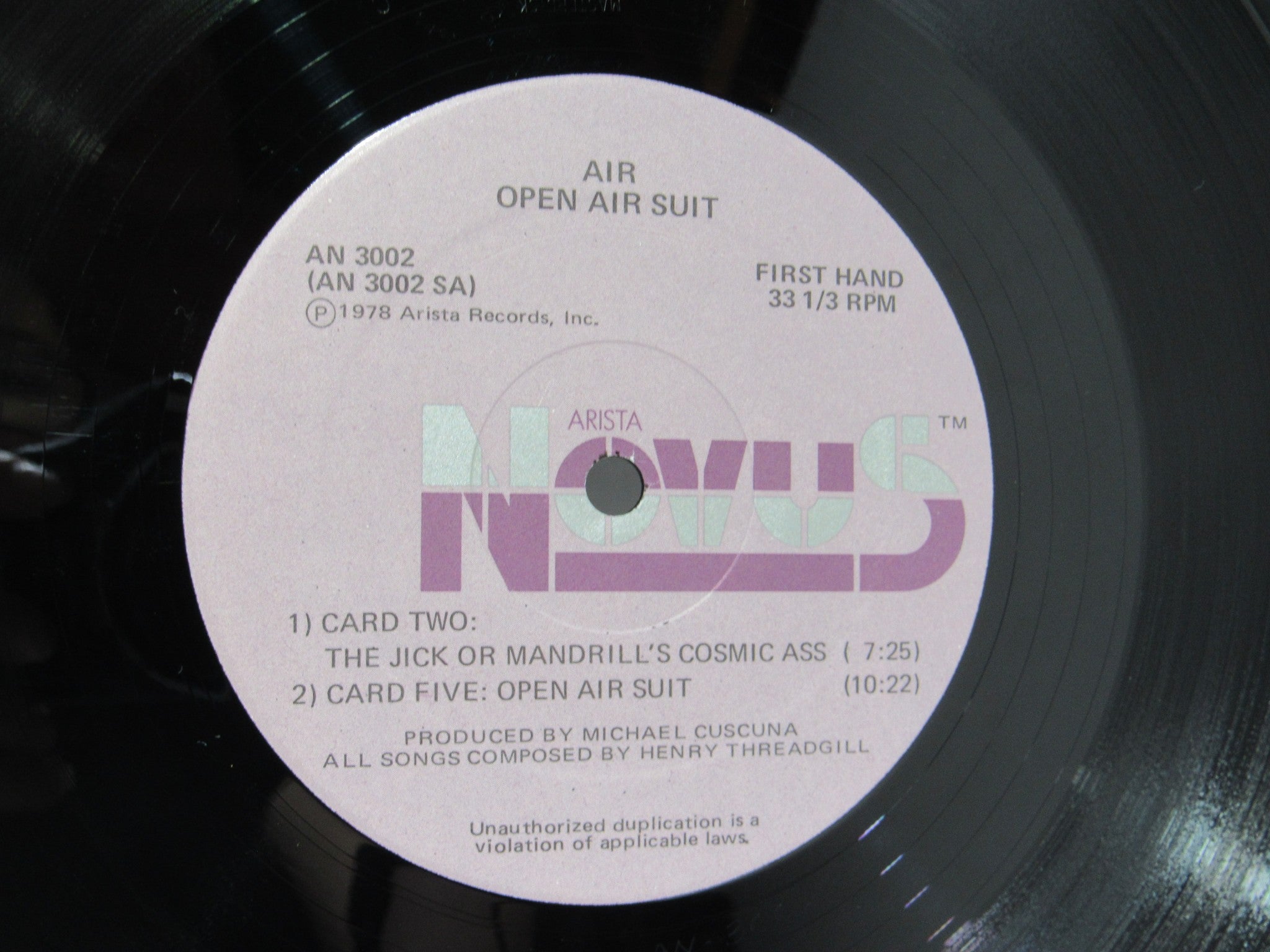 Air Open Air Suit 1987 US Arista Novus AN 3002 LP Grade: VG