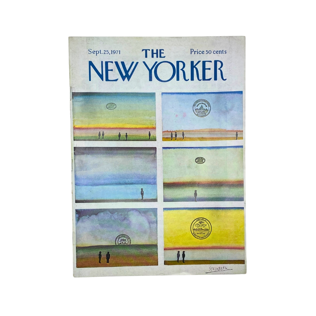 Cover of The New Yorker magazine from September 25, 1971, featuring a Saul Steinberg illustration with a colorful gradient background and silhouetted figures, showcasing a vintage collectible.