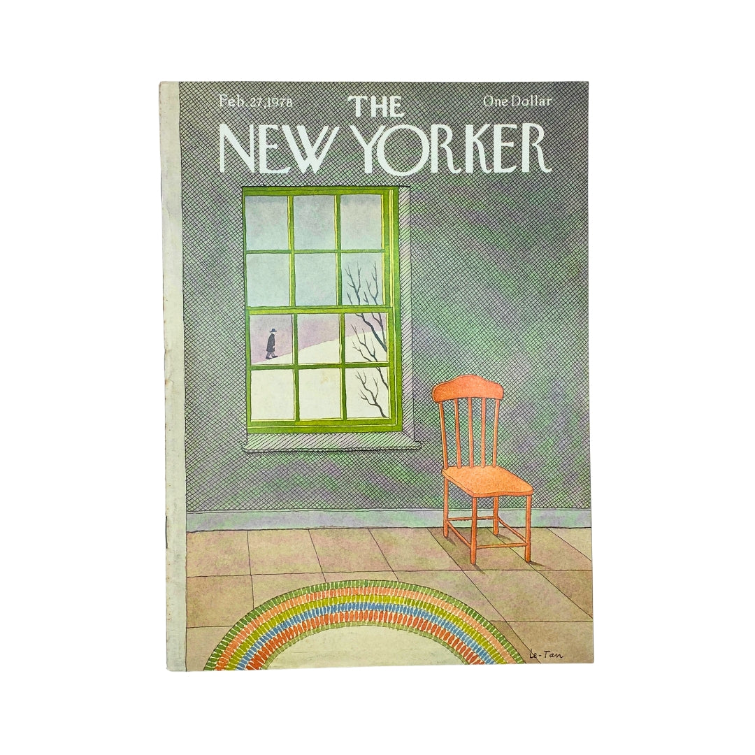 Cover of The New Yorker, February 27, 1978, featuring a distinctive illustration by Pierre Le-Tan, showcasing a chair in a room with a window and colorful rug.